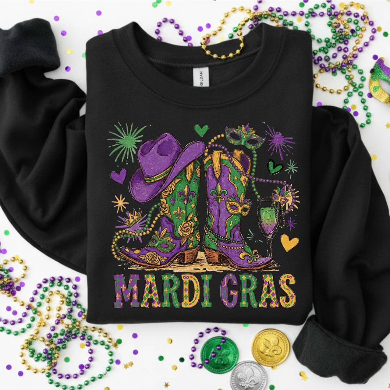 Mardi Gras Boots Sweatshirt T-Shirts, Hoodie | PodTeesHub.com