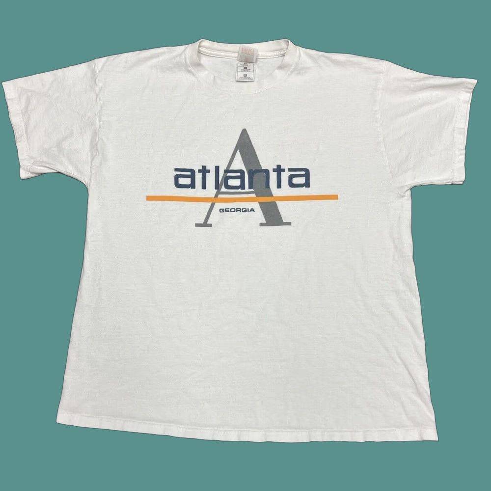Fruit Of The Loom Vintage Atlanta Georgia T Shirt Men Xl White Cotton Crew Neck 90s College Grunge H Hoodie, Sweatshirt