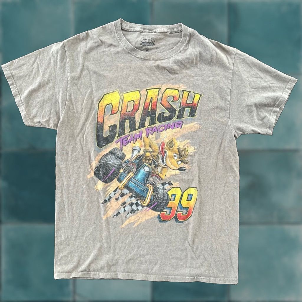 Vintage Crash Bandicoot T Shirt N64 Style Crew Neck Short Sleeve Mens M Brown 90s Gaming Nos Hoodie, Sweatshirt