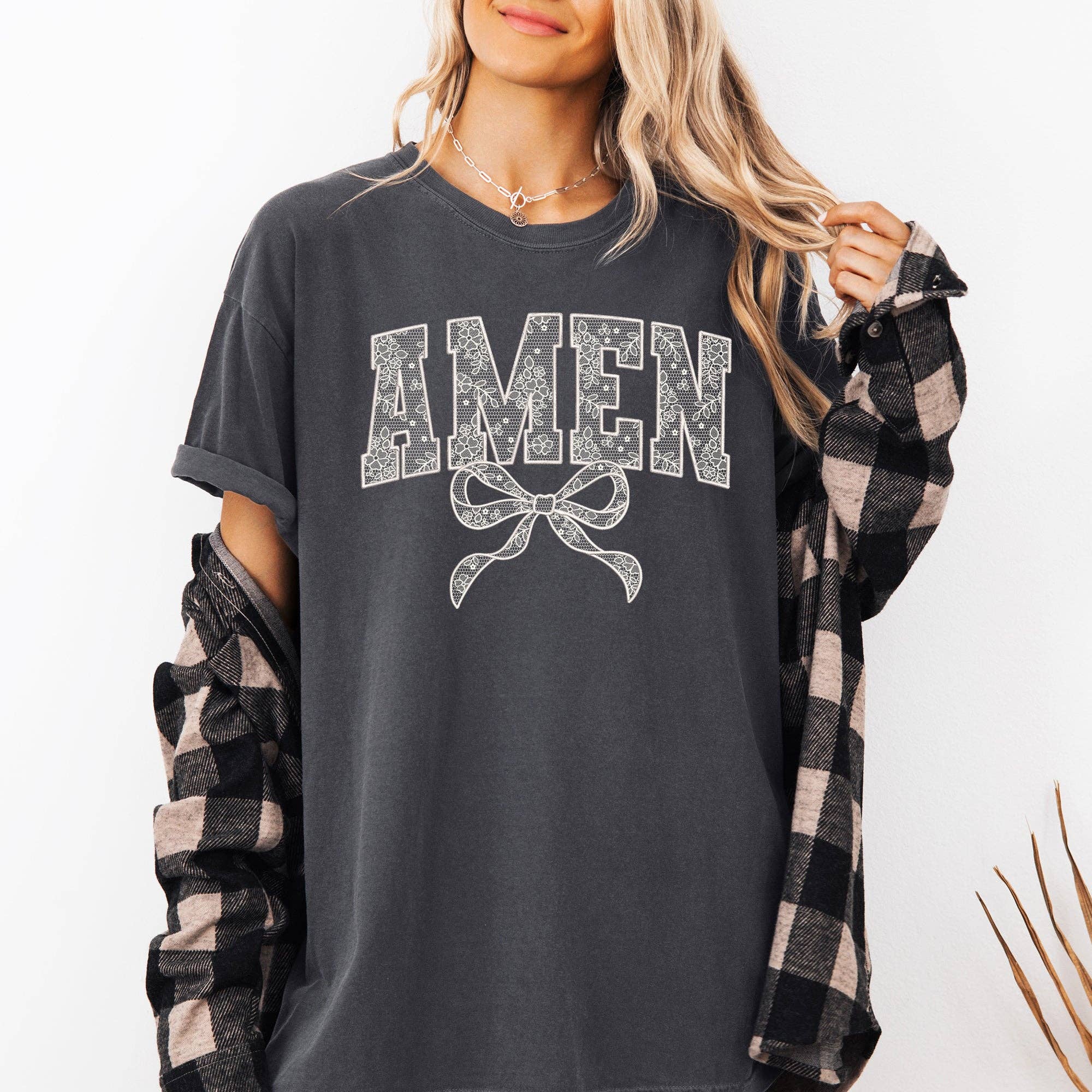 Amen, Lace, Ribbon, Bow, Christian, Jesus Faith Tshirt Hoodie, Sweatshirt | PodTeesHub.com