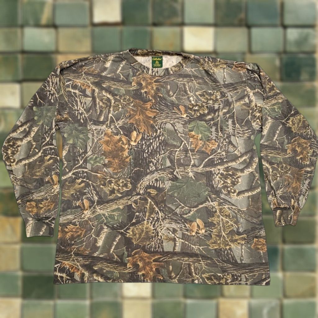 Vintage Cabelas Camouflage Shirt Mens Xl Green Long Sleeve Camouflage Seclusion 3d Y2k Crew Hoodie, Sweatshirt