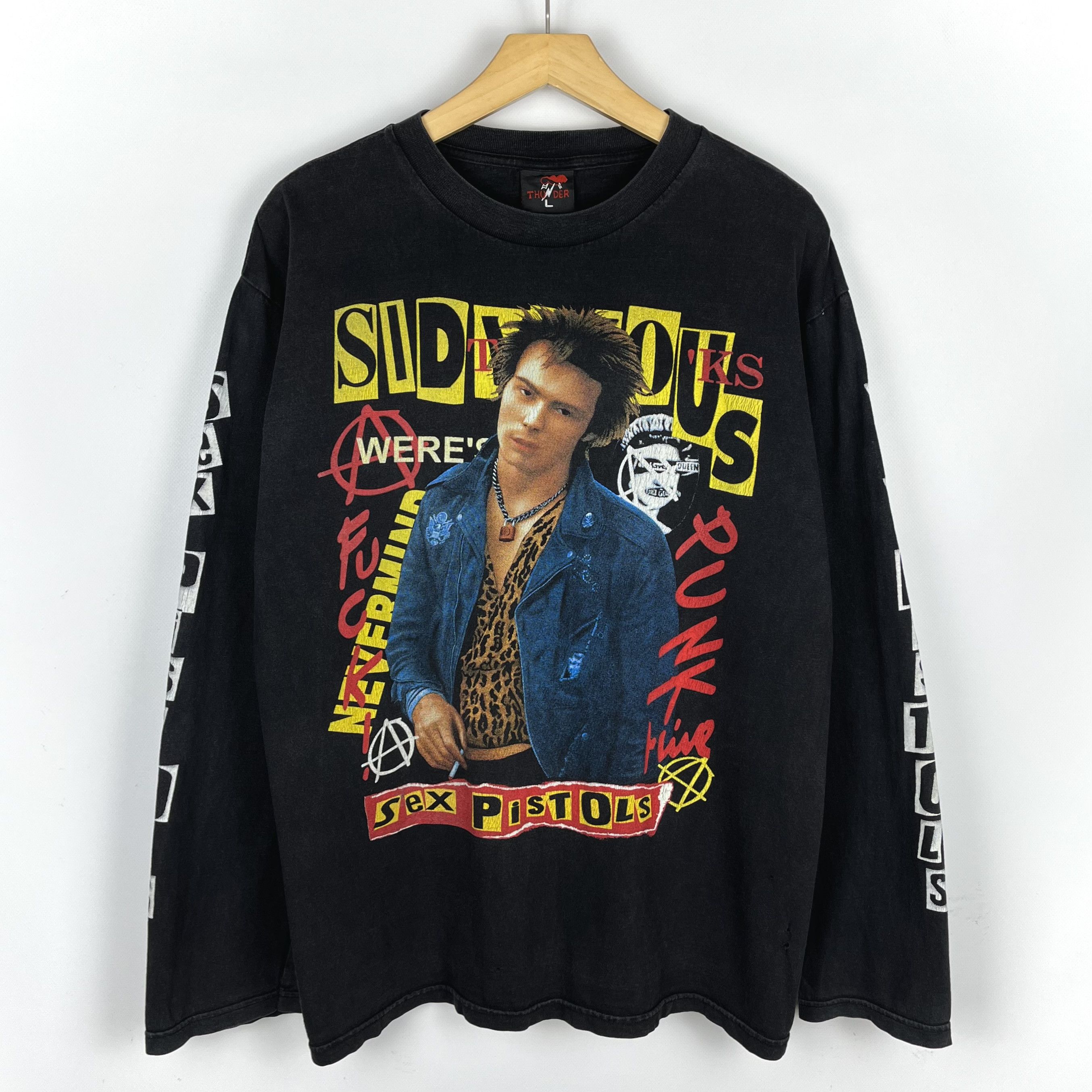 Band Tees Vintage Sid Vicious Sex Pistols Punk Longsleeve T Shirt 90 S Hoodie, Sweatshirt | PodTeesHub.com