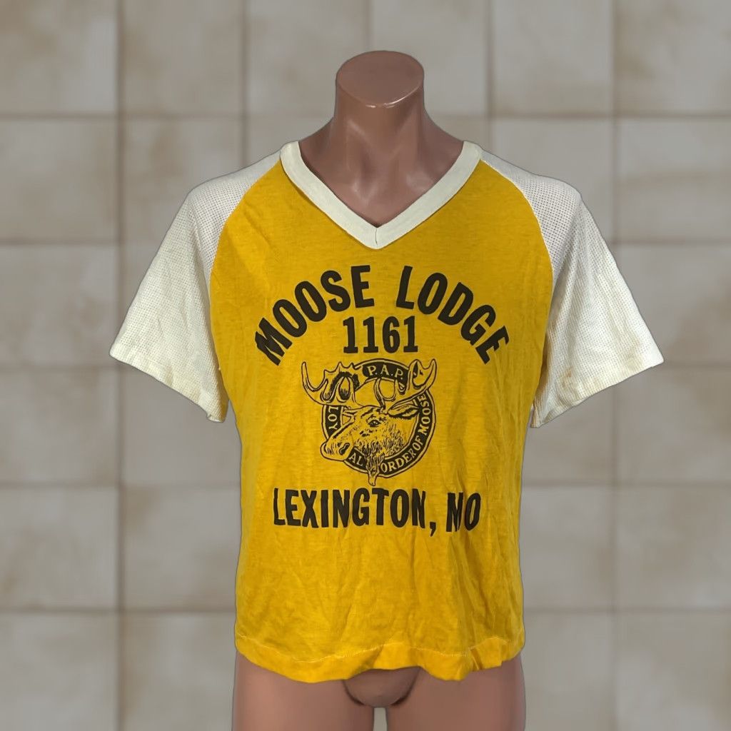 Vintage Dodger Shirt Xl 60 S Moose Lodge 1161 Lexington Missouri Mo Yellow V Neck Short Slee Hoodie, Sweatshirt