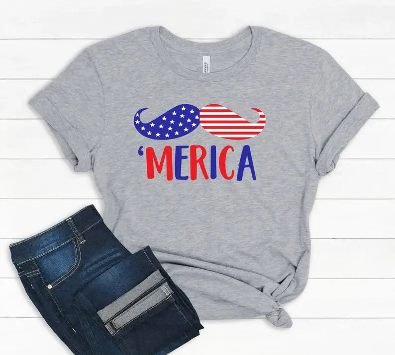 Mustache 'merica T-Shirt Hoodie, Sweatshirt | PodTeesHub.com
