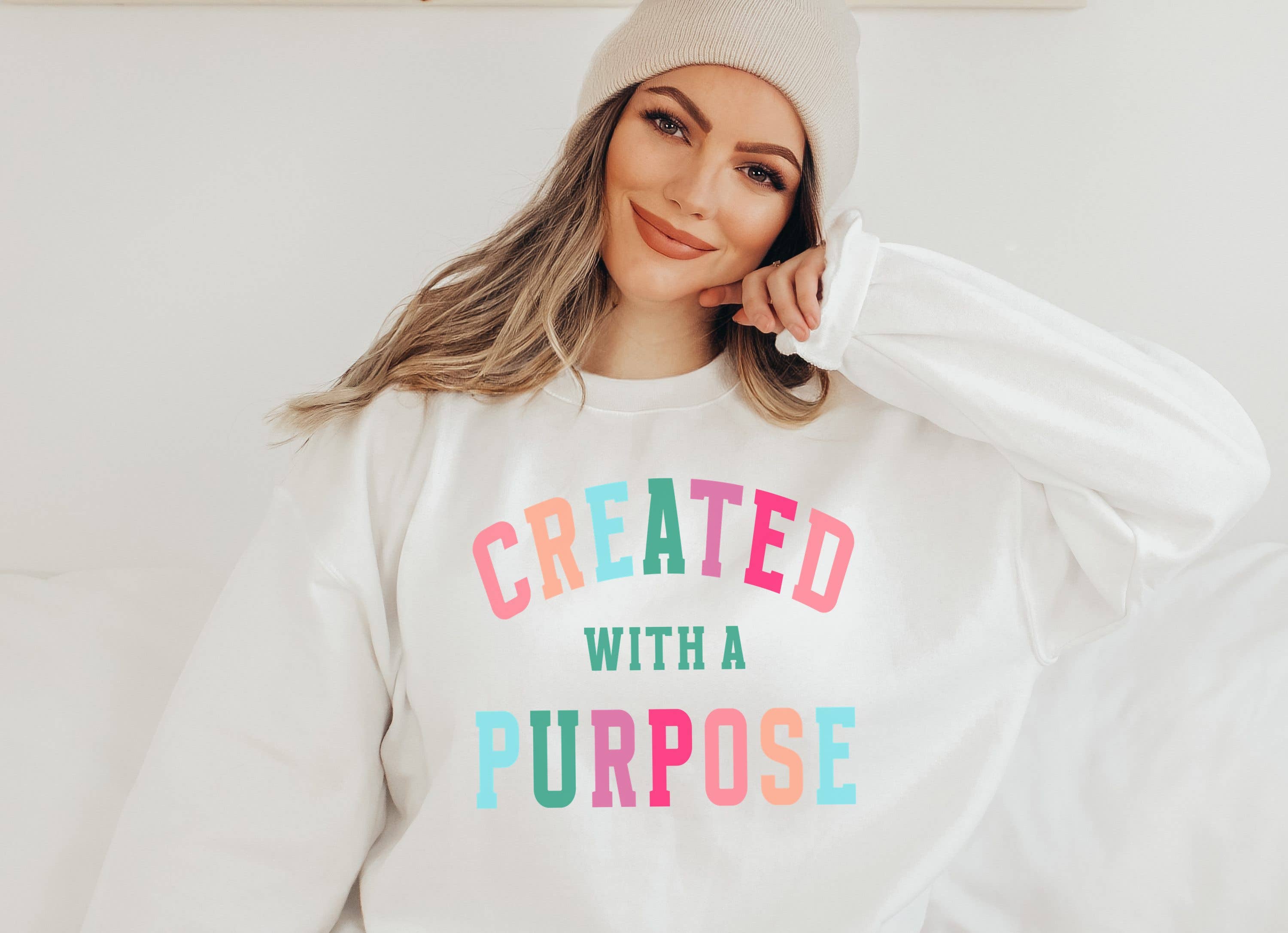 Created with A Purpose Religious Crew Neck Sweatshirt T-Shirts, Hoodie | PodTeesHub.com