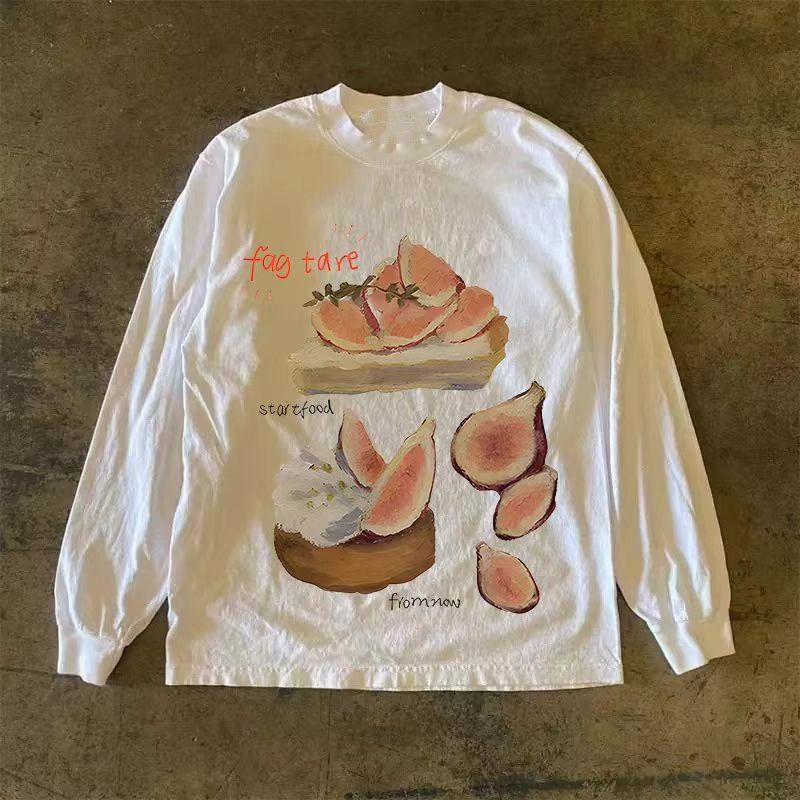White Washed Vintage Fig Cake Print Long Sleeved T Shirt Hoodie, Sweatshirt | PodTeesHub.com