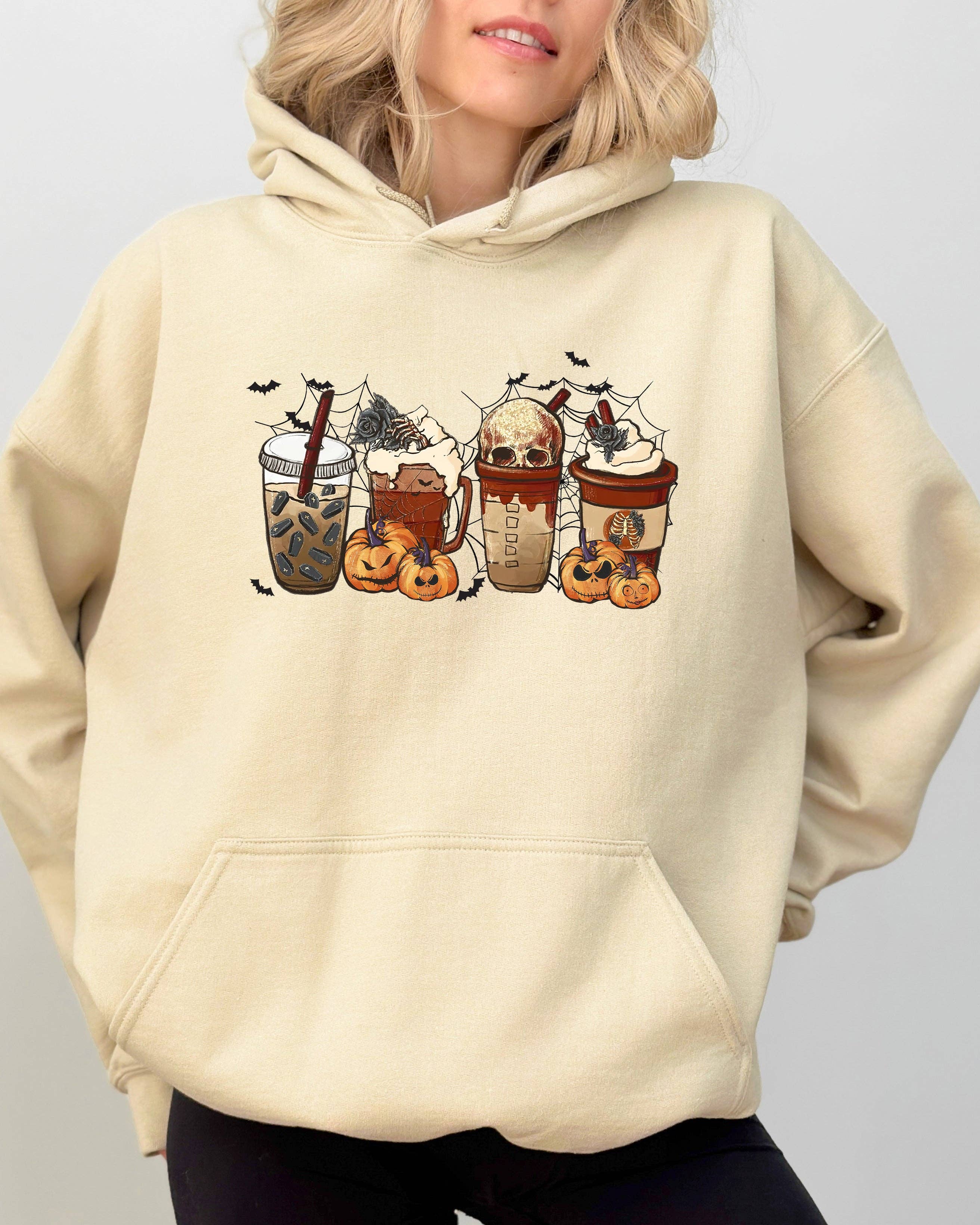 Halloween Coffee, Retro, Skeleton, Ghost, Halloween Hoodie T-Shirts, Sweatshirt | PodTeesHub.com