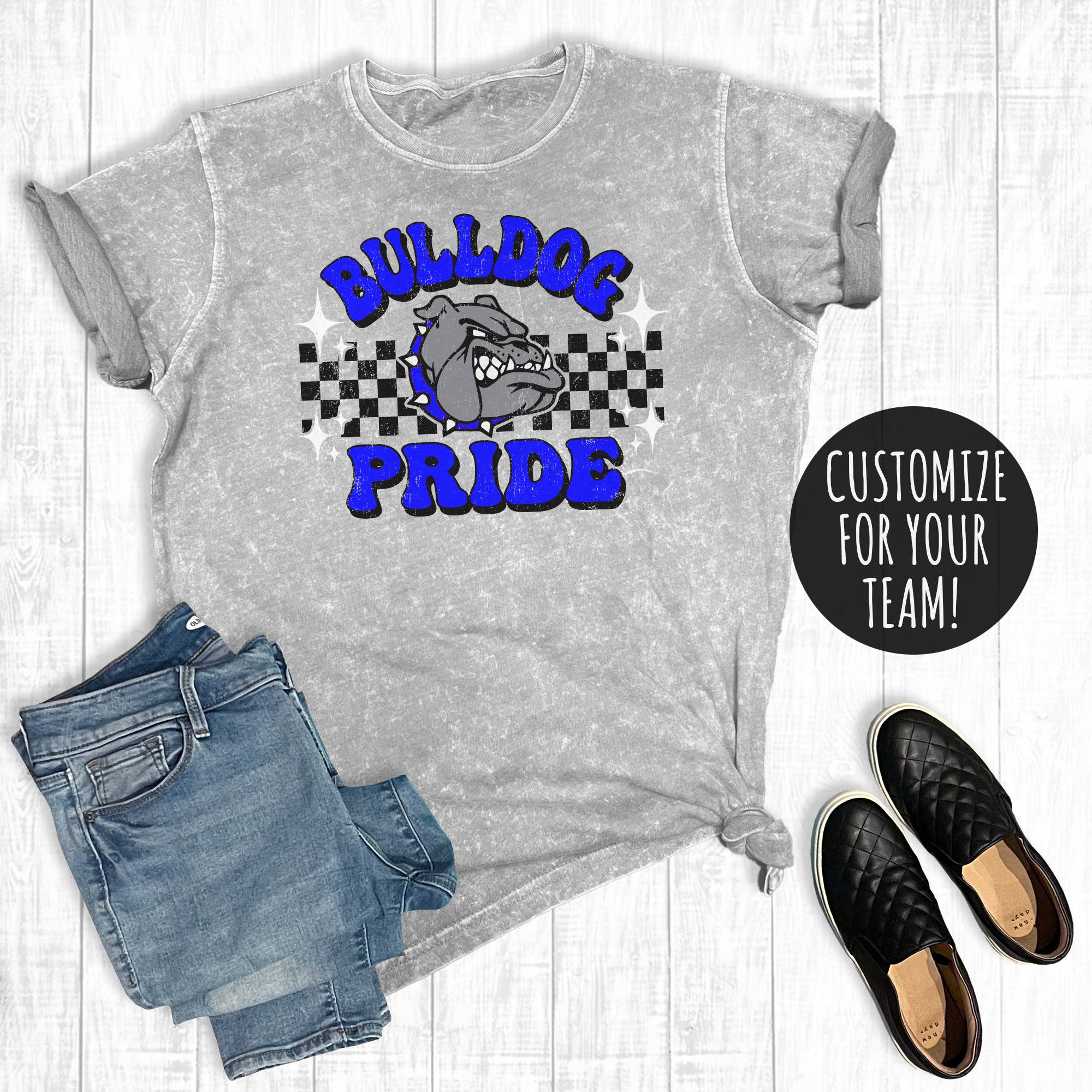 Custom Groovy Checkered Spirit Wear Mineral Wash Graphic Tee Hoodie, Sweatshirt | PodTeesHub.com