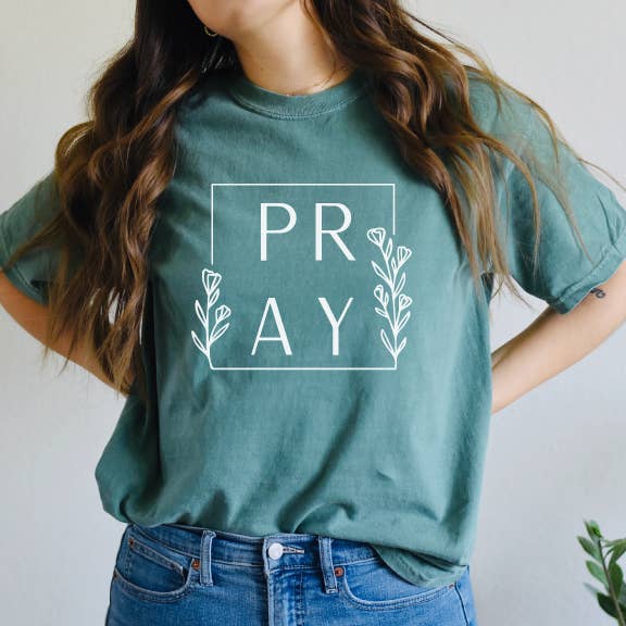 Pray, Premium Comfort Colors Tshirt in Light Green Hoodie, Sweatshirt | PodTeesHub.com