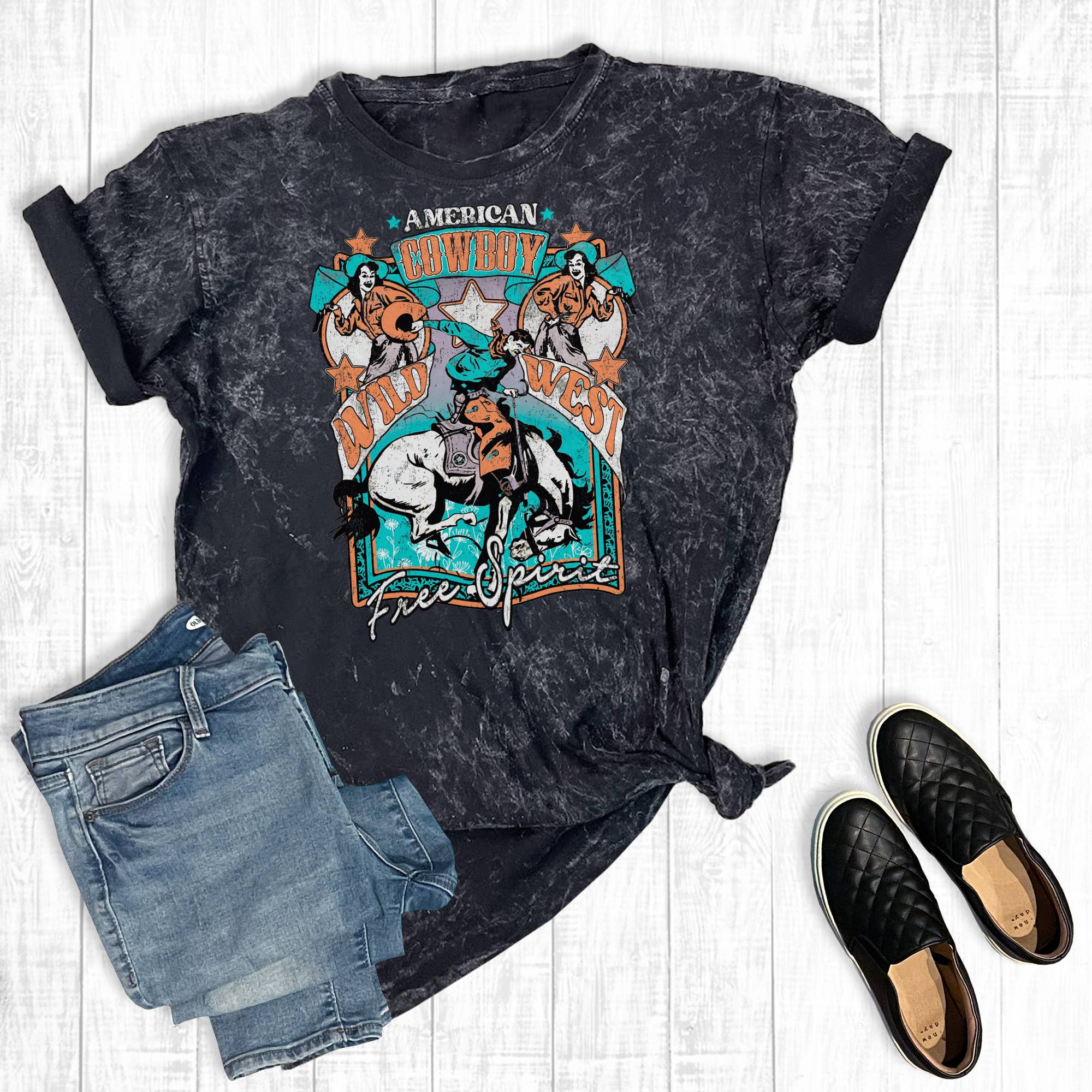 Wild West Free Spirit Mineral Wash Graphic Tee Hoodie, Sweatshirt | PodTeesHub.com