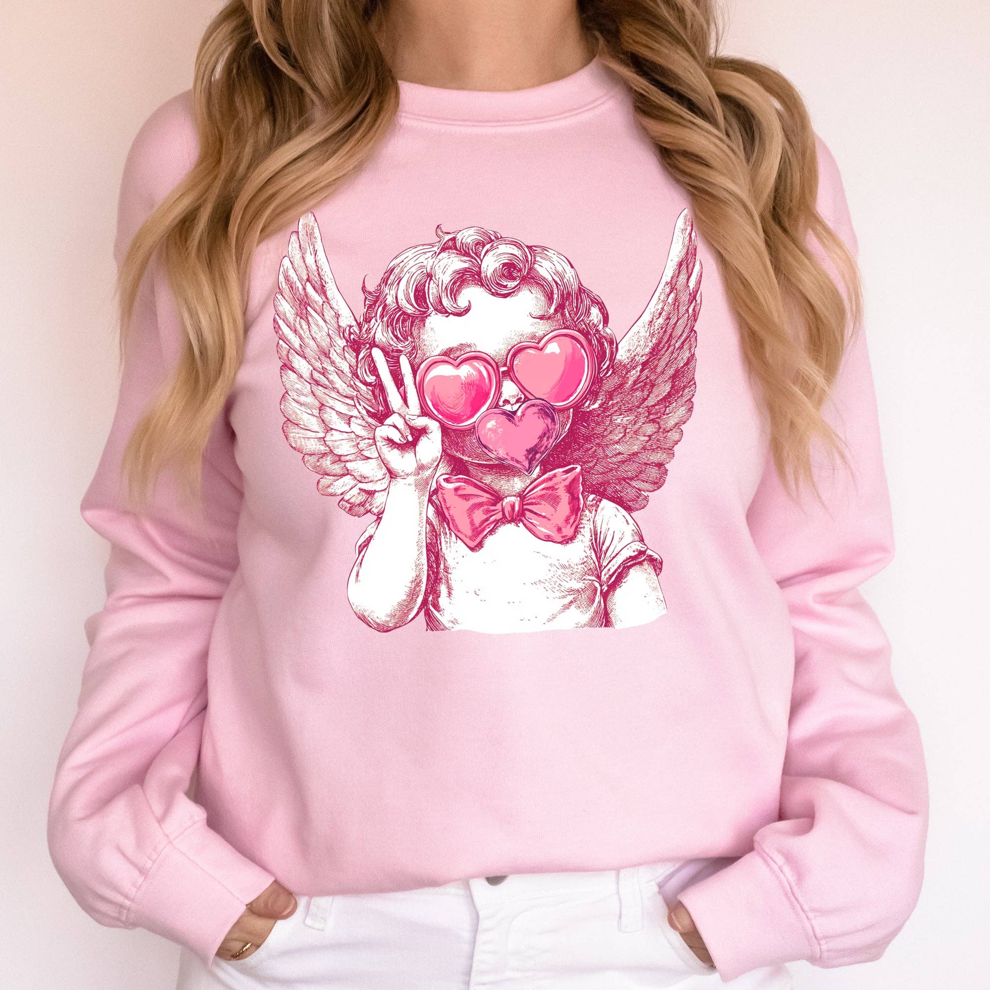 Cupid, Peace, Sunglasses, Wings, Valentine's Day, Sweatshirt T-Shirts, Hoodie | PodTeesHub.com