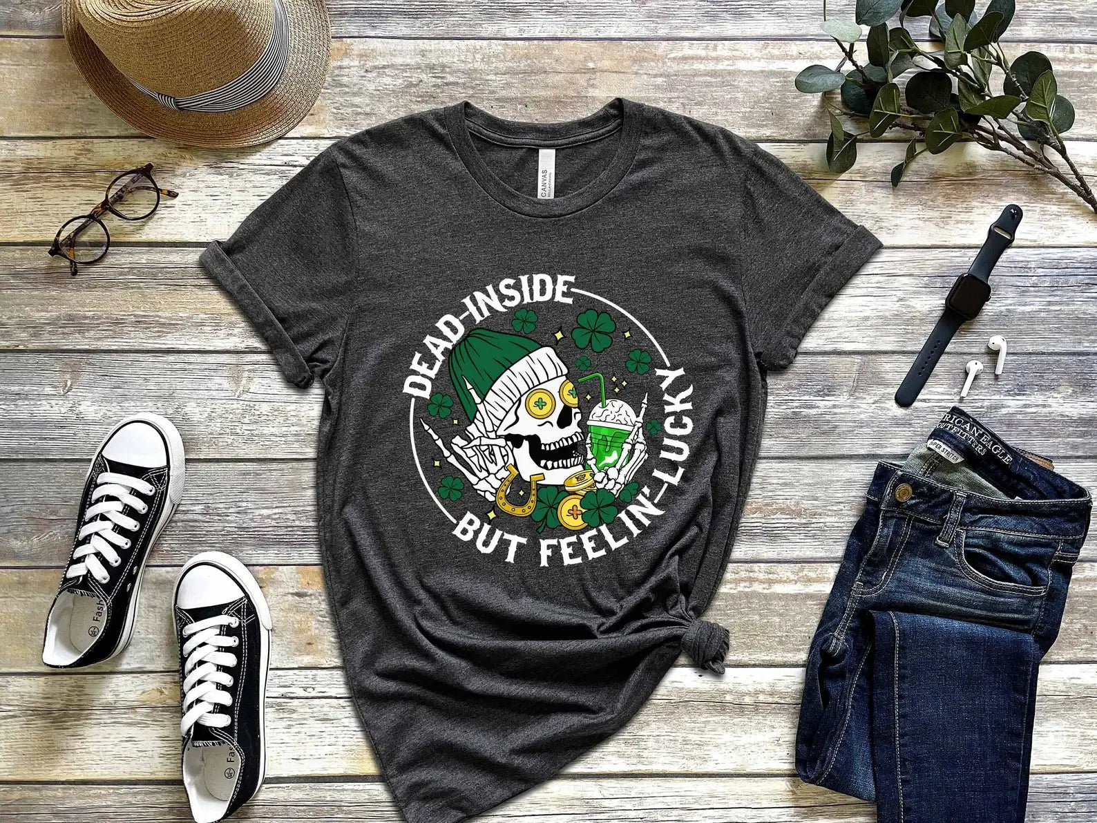 Dead Inside But Feeling Lucky T-Shirt, St. Patrick Day Shirt Hoodie, Sweatshirt | PodTeesHub.com