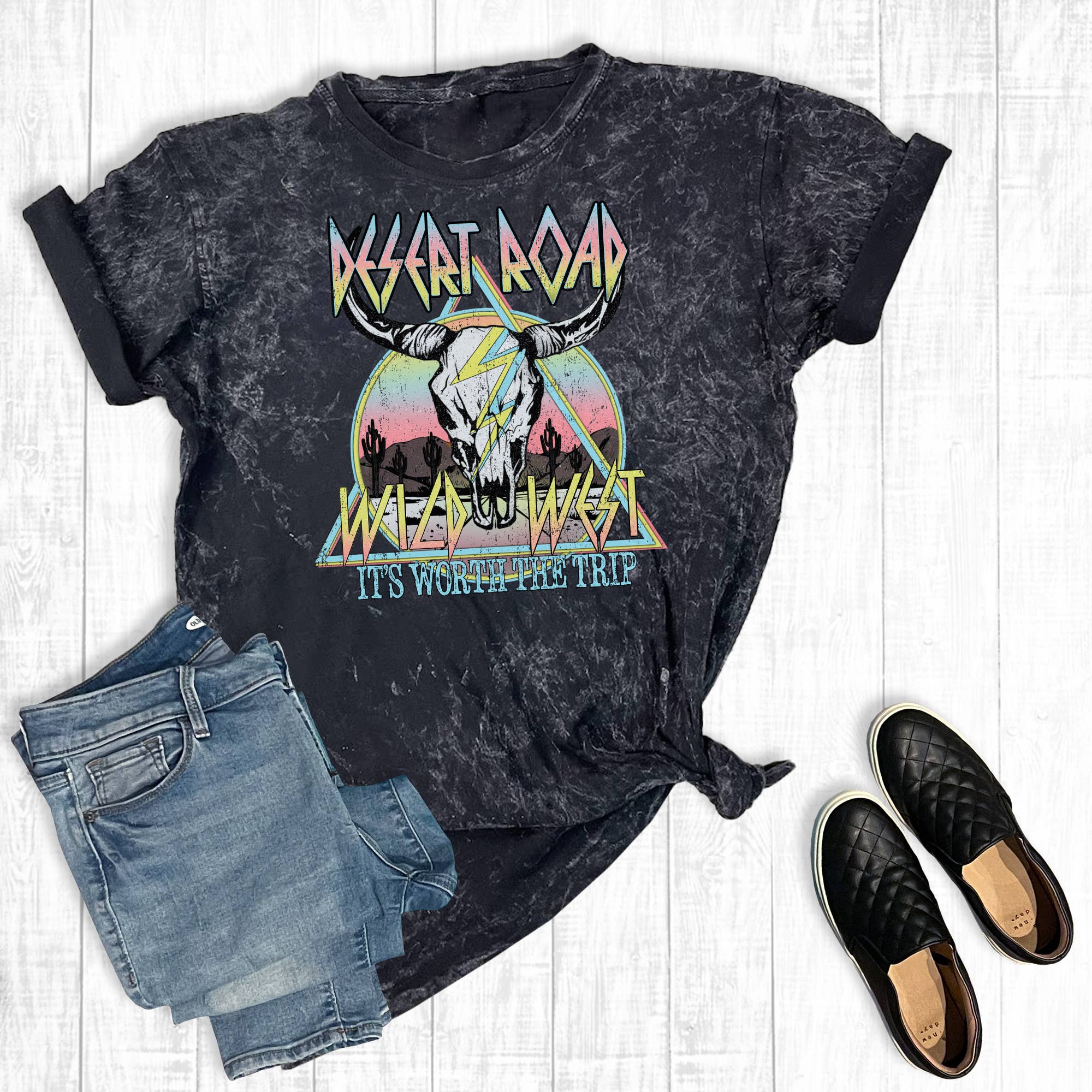 Desert Road Wild West Mineral Wash Graphic Tee Hoodie, Sweatshirt | PodTeesHub.com
