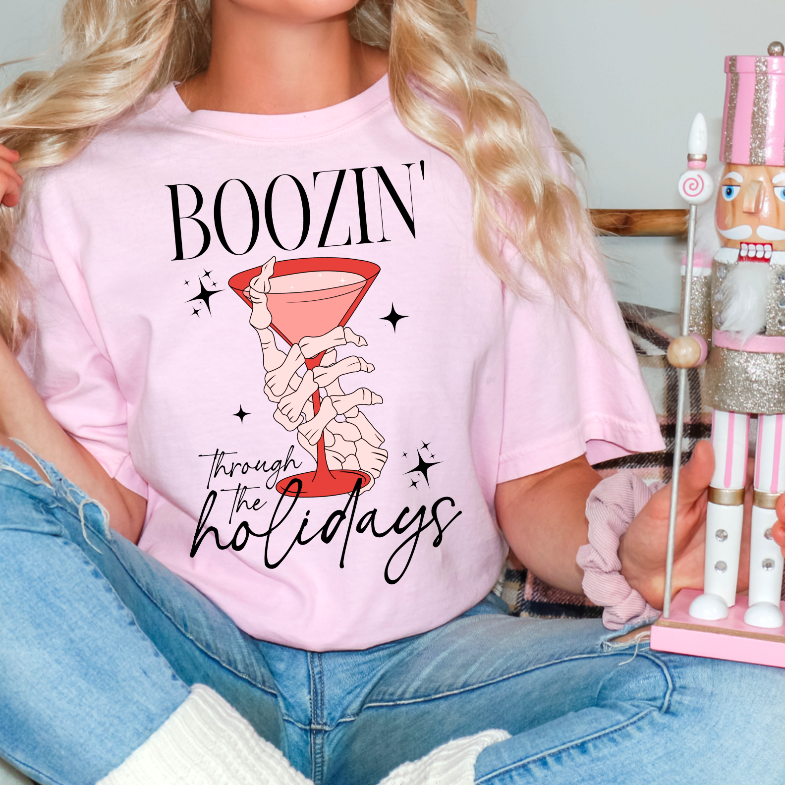 Boozin Through the Holidays Christmas Gildan Graphic Tee Hoodie, Sweatshirt | PodTeesHub.com