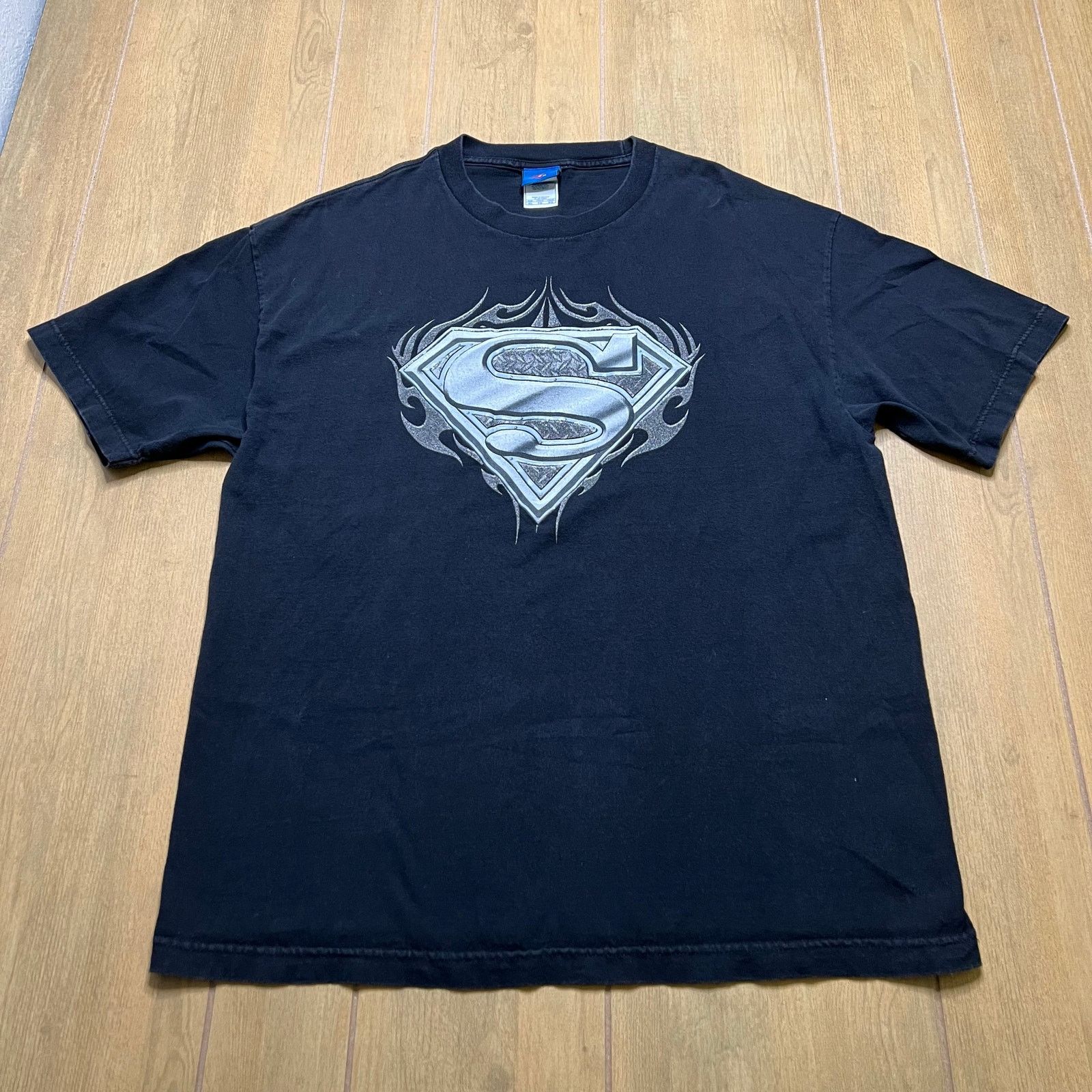 Vintage Y2k Superman Shirt S Xl Steel Flames Black Short Sleeve T-Shirts, Hoodie, Sweatshirt