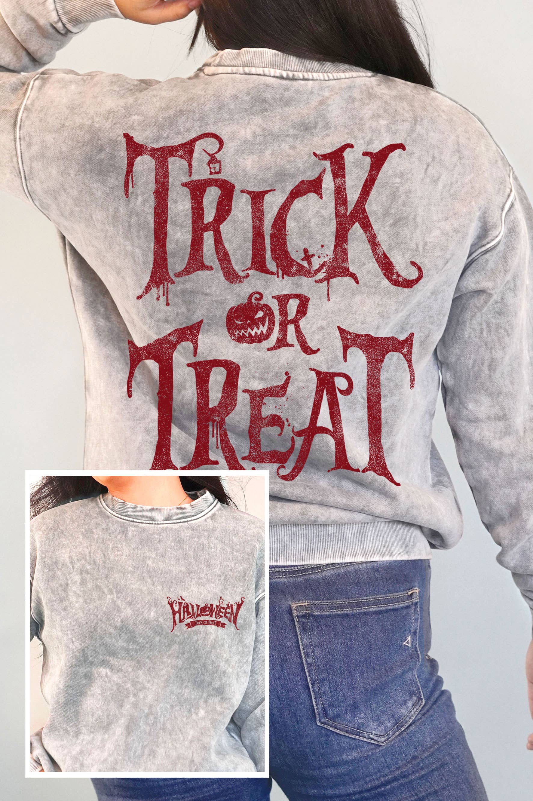 Trick or Treat Front&Back Mineral Graphic Brushed Sweatshirt T-Shirts, Hoodie | PodTeesHub.com