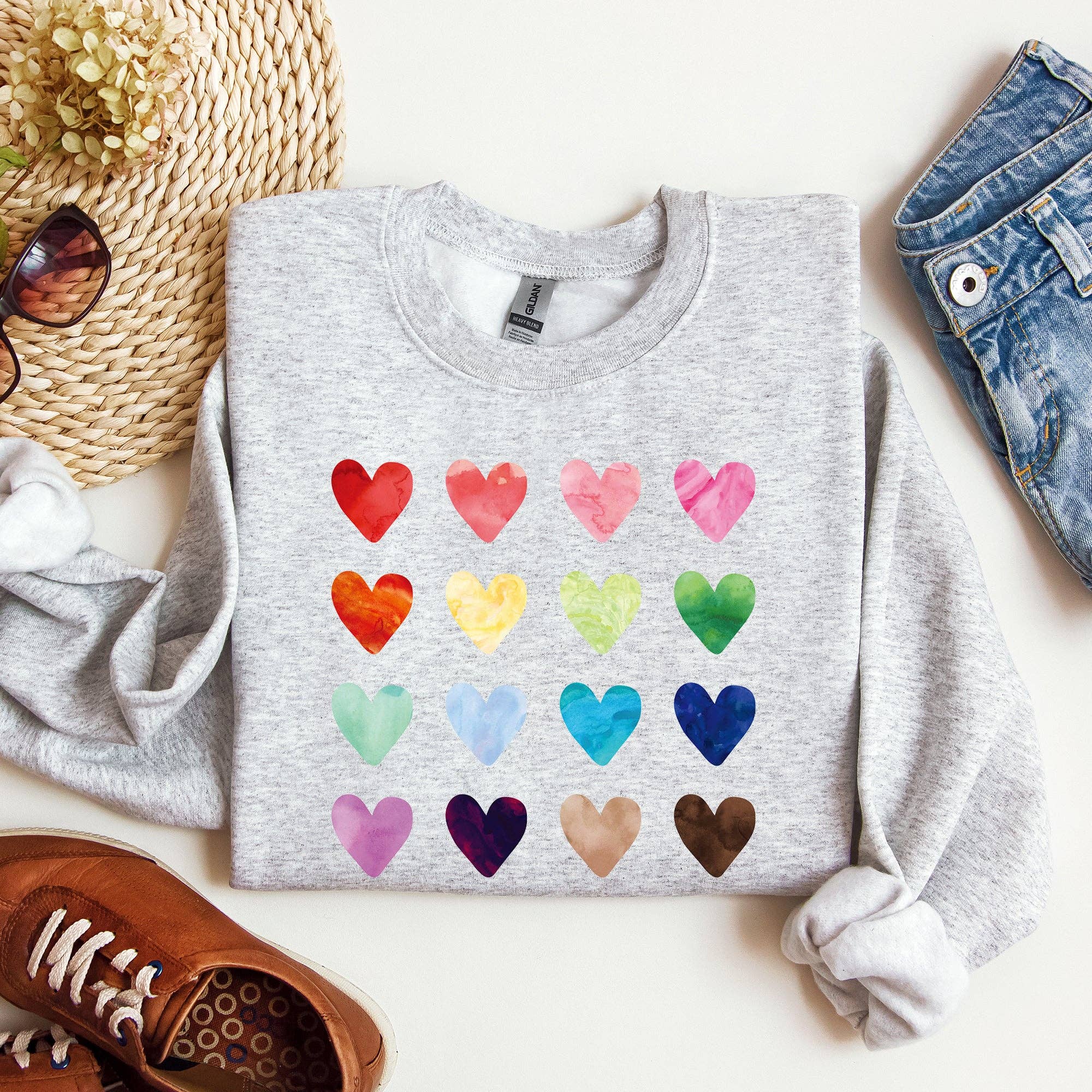 Colorful Hearts, Rainbow, Love, Sweatshirt, Valentine's Day T-Shirts, Hoodie | PodTeesHub.com