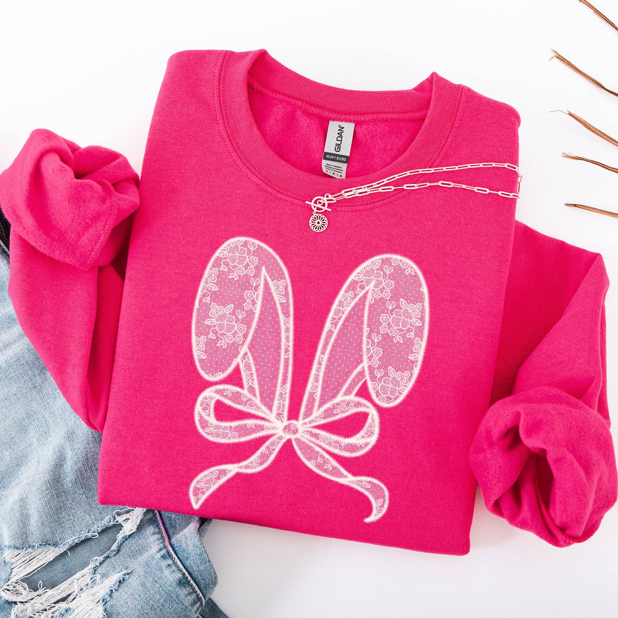 Faux Lace Bunny Ears Coquette Easter Jesus Rabbit Sweatshirt T-Shirts, Hoodie | PodTeesHub.com