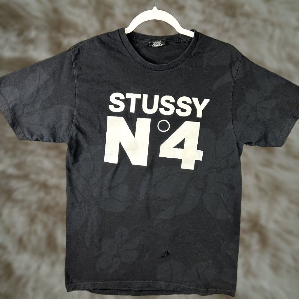Vintage Stussy T Shirt Mens M Black Floral No 4 Graphic Tee Hoodie, Sweatshirt | PodTeesHub.com
