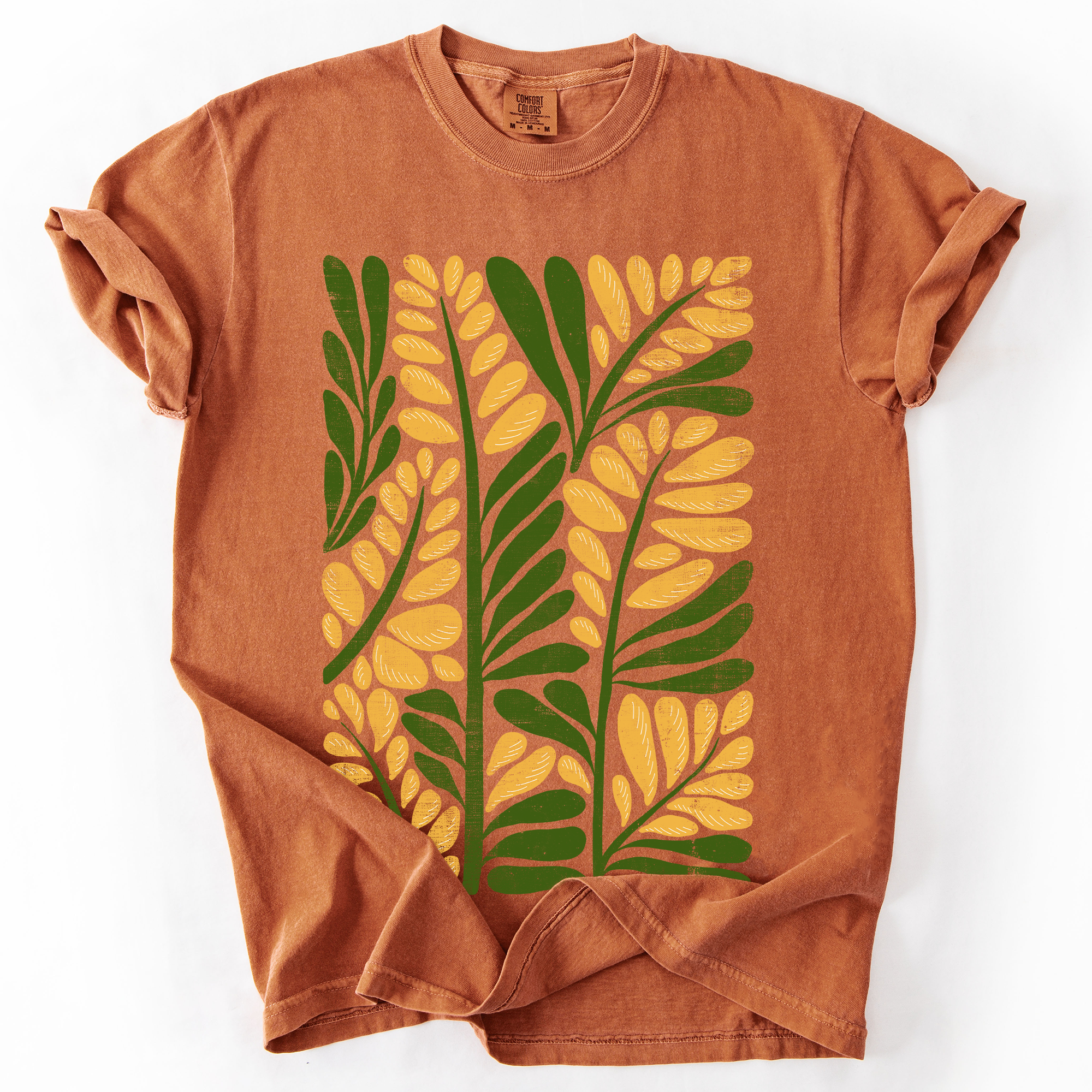 Yellow Leaf Botanical Pattern, Vintage Boho, Nature T-Shirt Hoodie, Sweatshirt | PodTeesHub.com