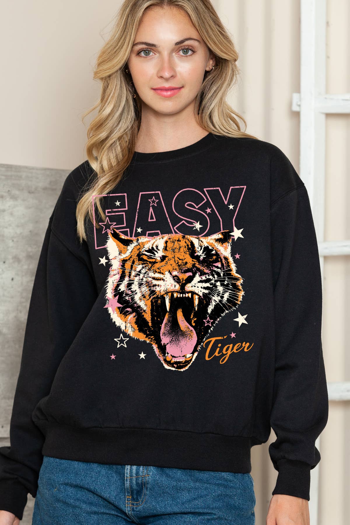 Women Tiger Graphic Print Solid Pullover Sweater T-Shirts, Hoodie, Sweatshirt | PodTeesHub.com