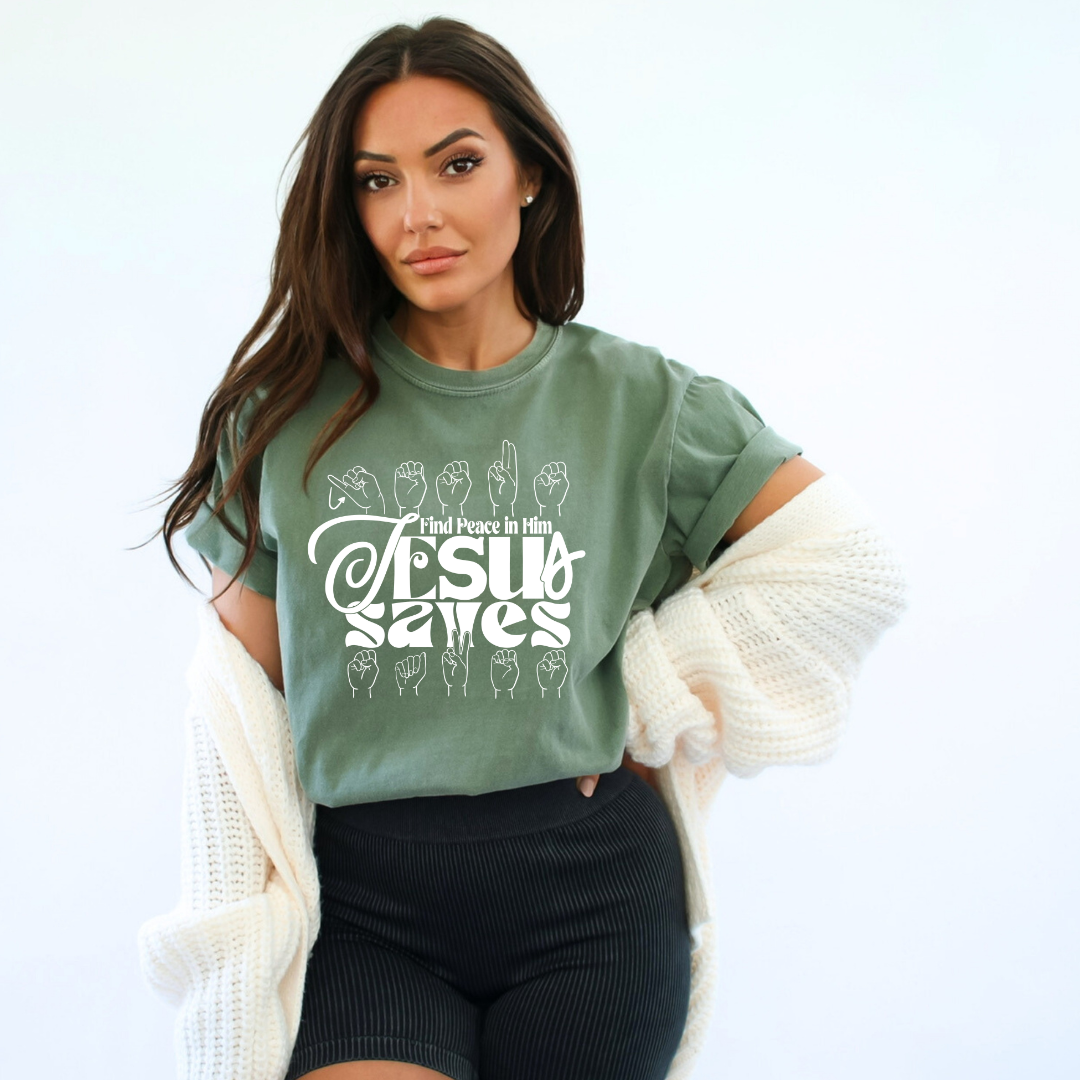 Jesus Saves Asl - Comfort Colors Moss Tee Hoodie, Sweatshirt | PodTeesHub.com