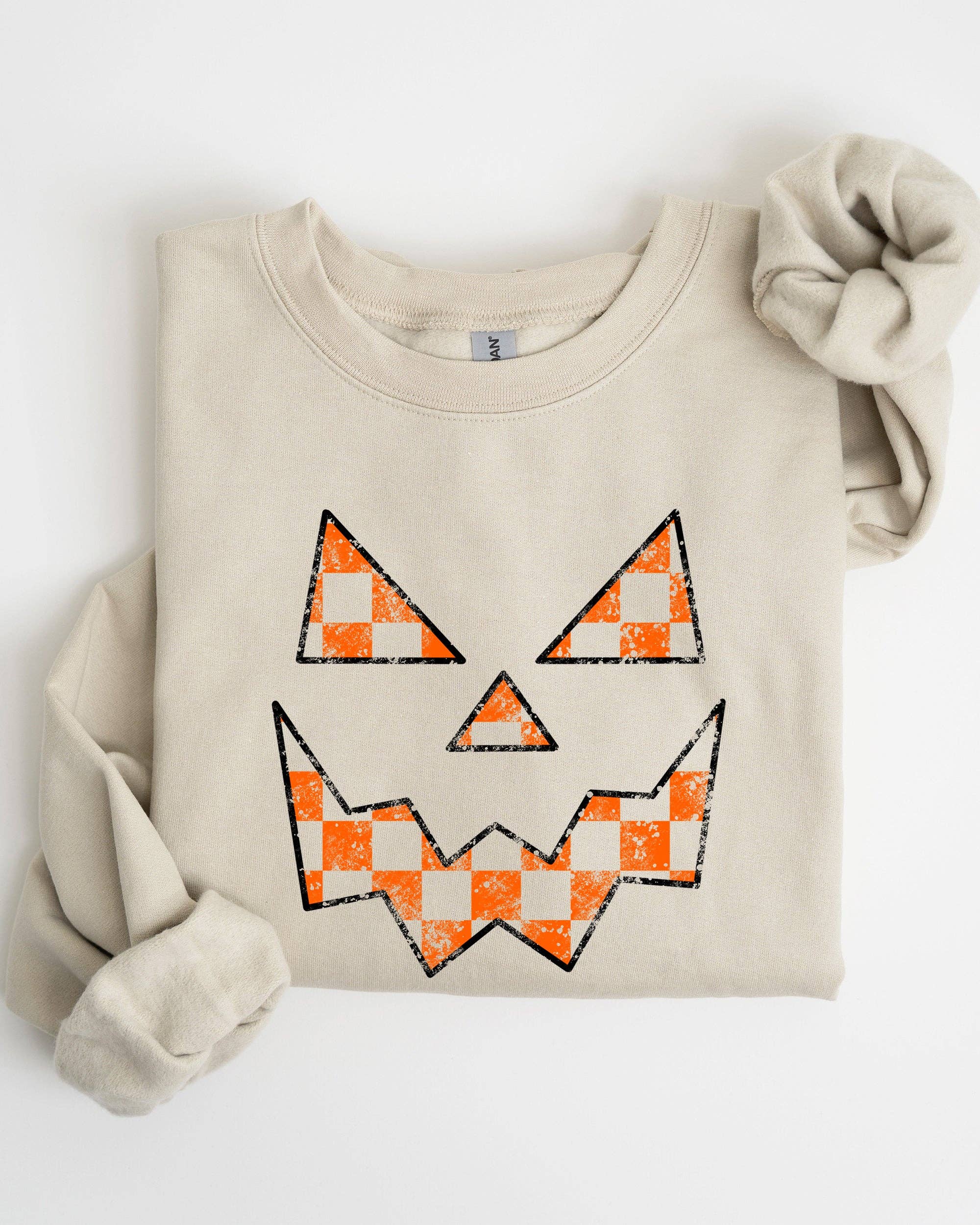 Spooky Jack-O-Lantern, Retro Halloween Checkered Sweatshirt T-Shirts, Hoodie | PodTeesHub.com