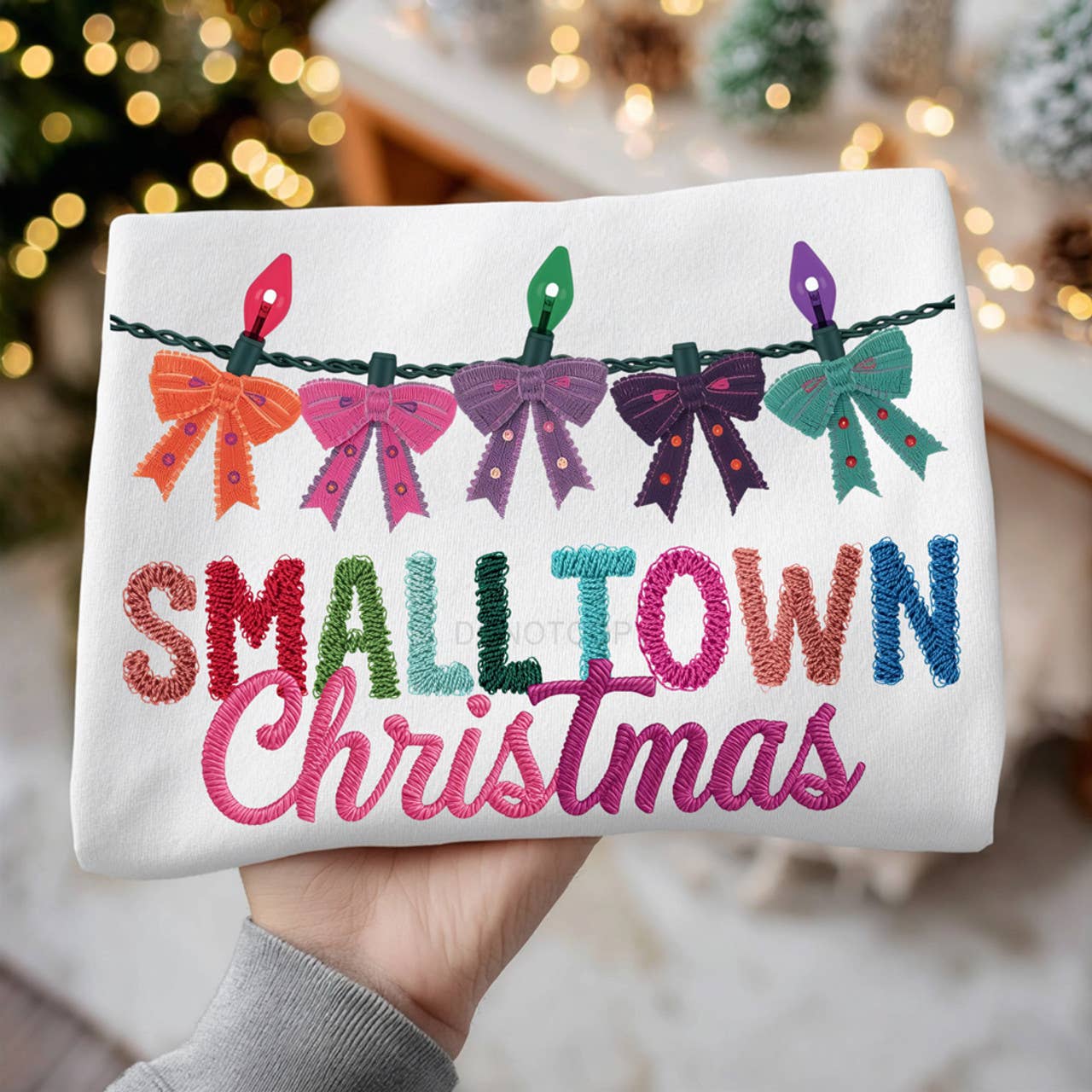 Faux Yarn Small Town Christmas Bows Tee Hoodie, Sweatshirt | PodTeesHub.com