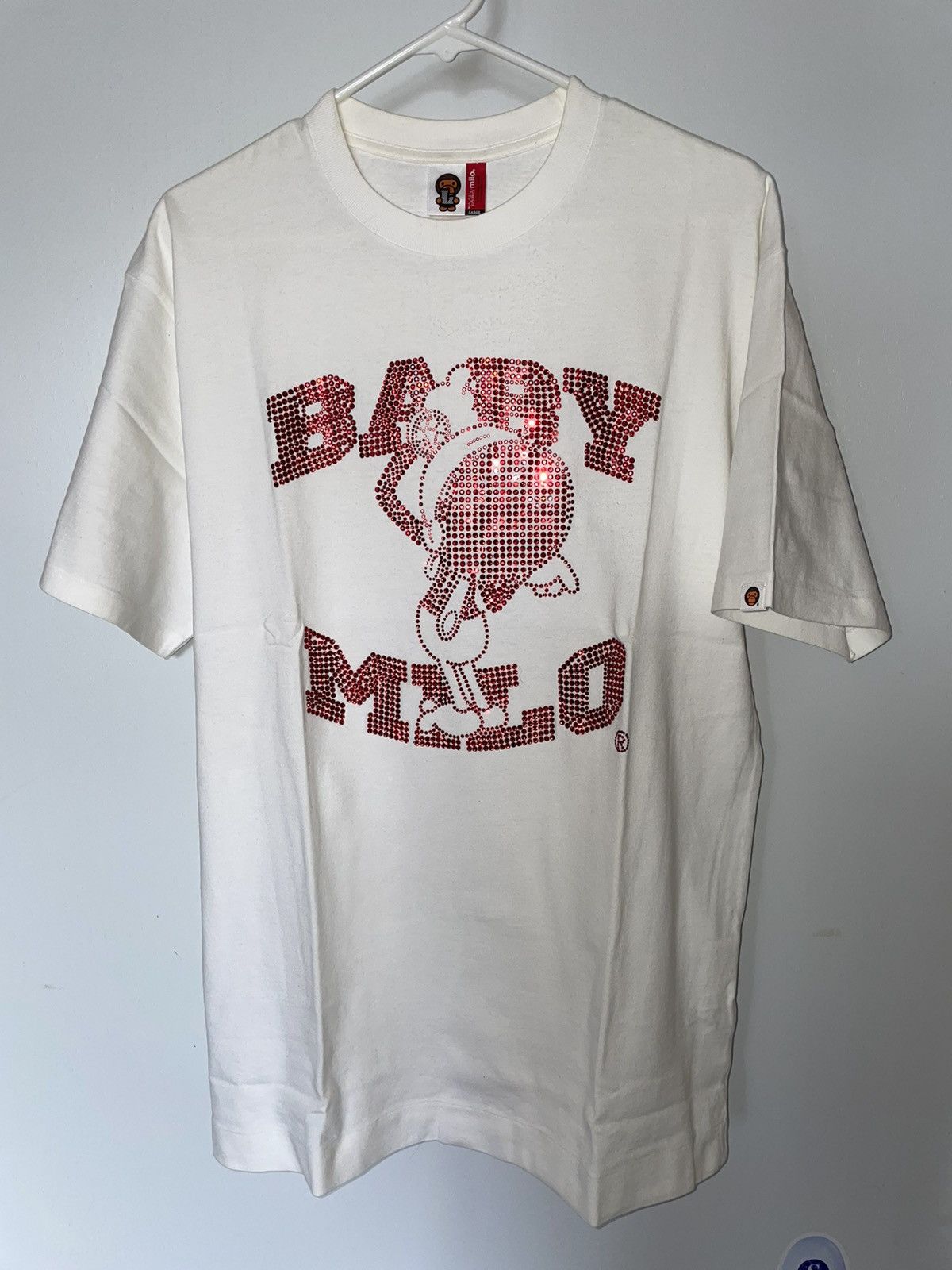 Swarovski Bape Baby Milo Swarovski Stone T Shirt White Red L Hoodie, Sweatshirt | PodTeesHub.com