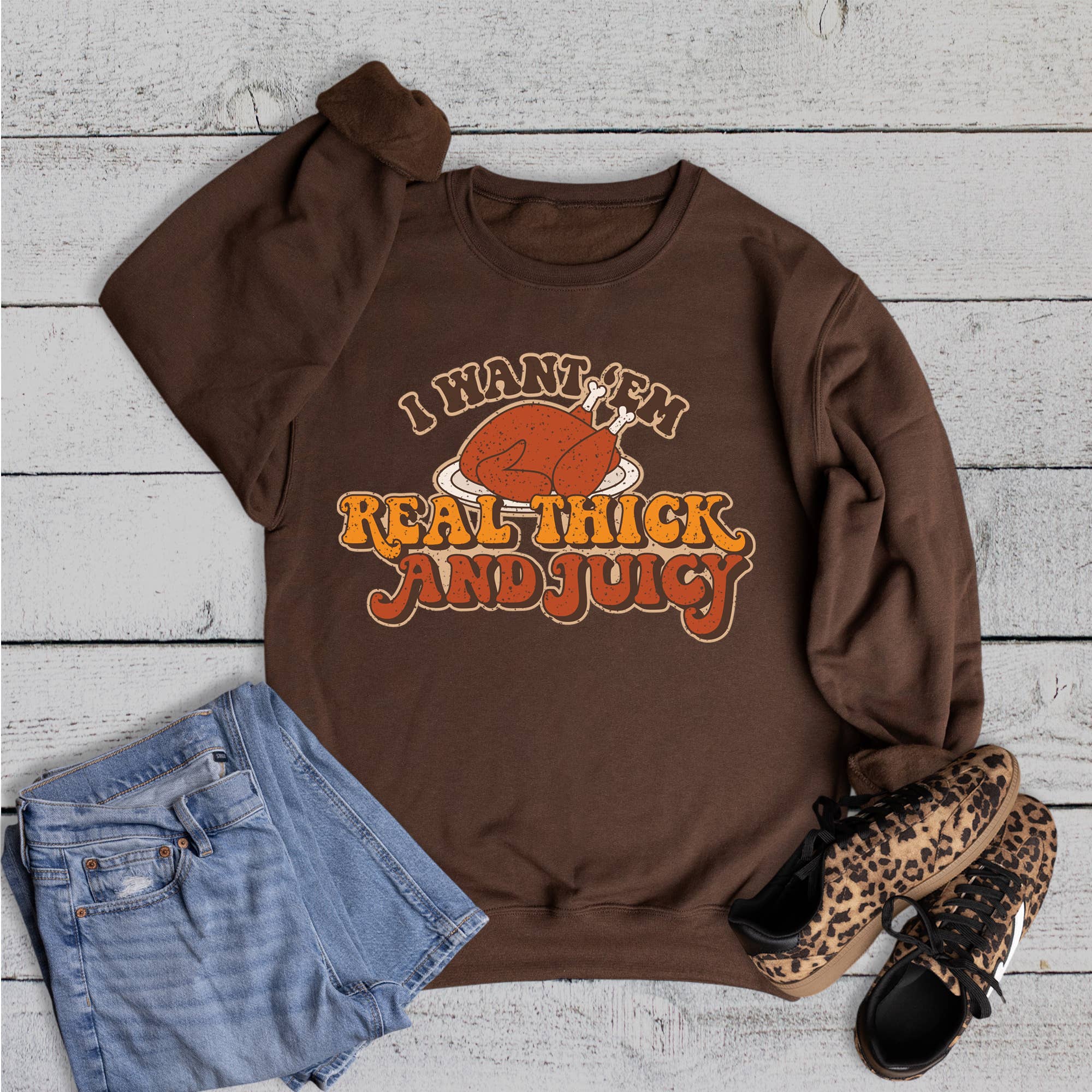 Fall Funny Thanksgiving Turkey Thick and Juicy Sweatshirt T-Shirts, Hoodie | PodTeesHub.com
