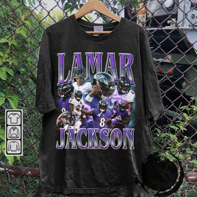 Lamar Jackson Vintage 90s Graphic Tee - Bootleg Football Shi Hoodie, Sweatshirt | PodTeesHub.com