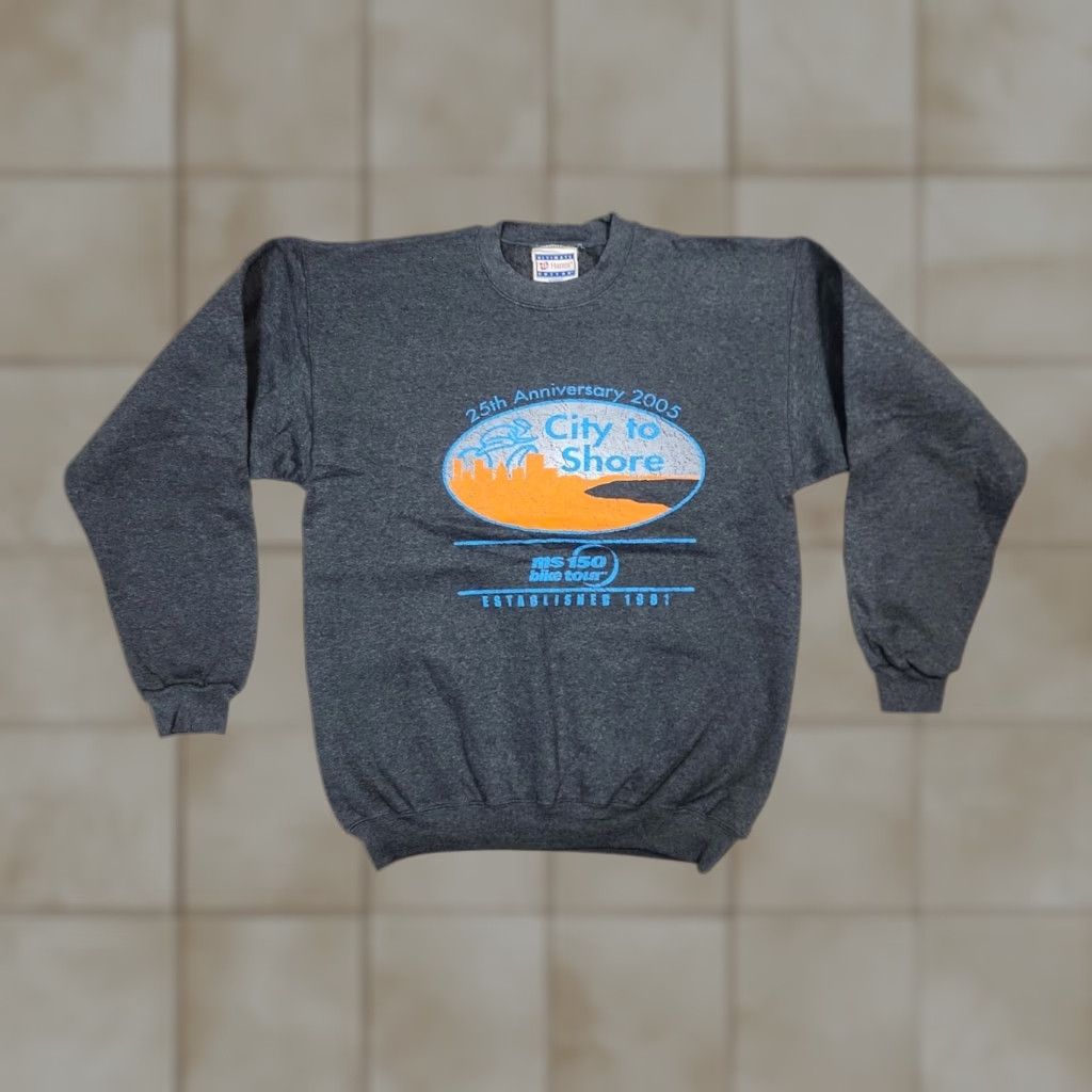 Vintage Hanes Ultimate Cotton Sweatshirt Gray 2005 Ms 150 Bike Tour City To Shore Unisex Size T-Shirts, Hoodie