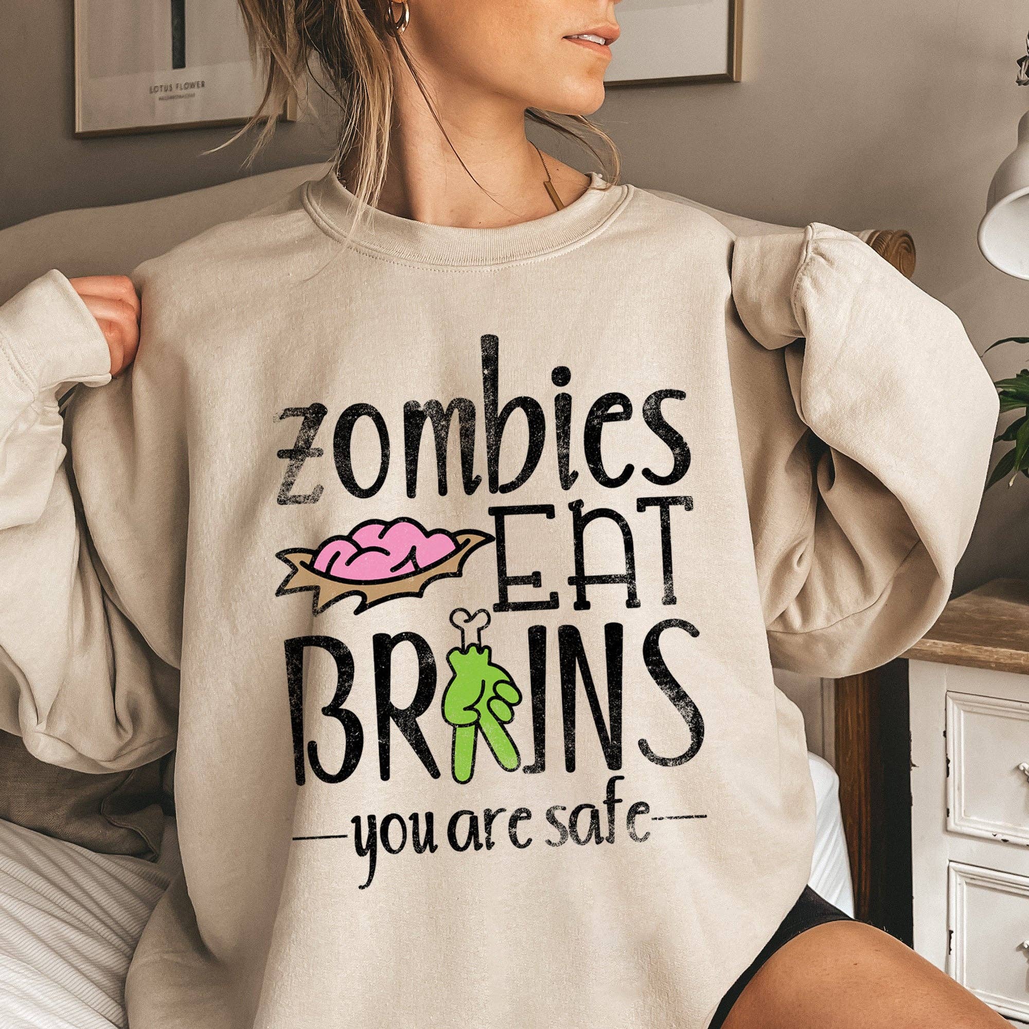 Zombies Eat Brains Halloween Sweatshirt T-Shirts, Hoodie | PodTeesHub.com
