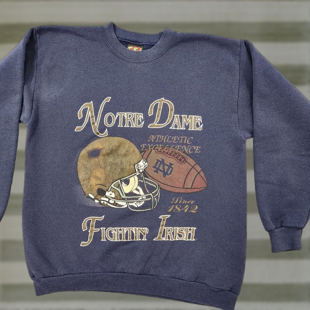 Vintage Tsi Sweatshirt Men L Blue Notre Dame Fightin Irish Crew Neck Us Made T-Shirts, Hoodie | PodTeesHub.com