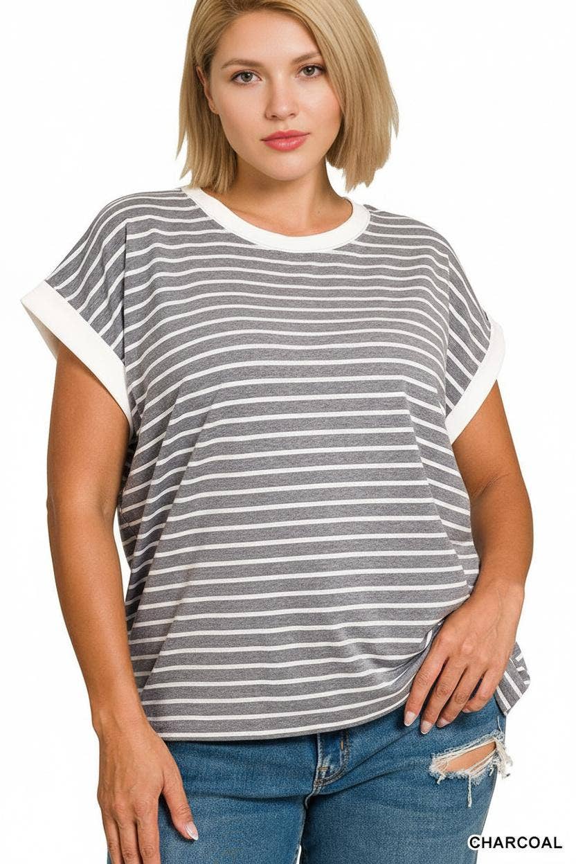1202 Plus Contrast Trim Cap Sleeve Stripe Tee SI-29126 Hoodie, Sweatshirt | PodTeesHub.com