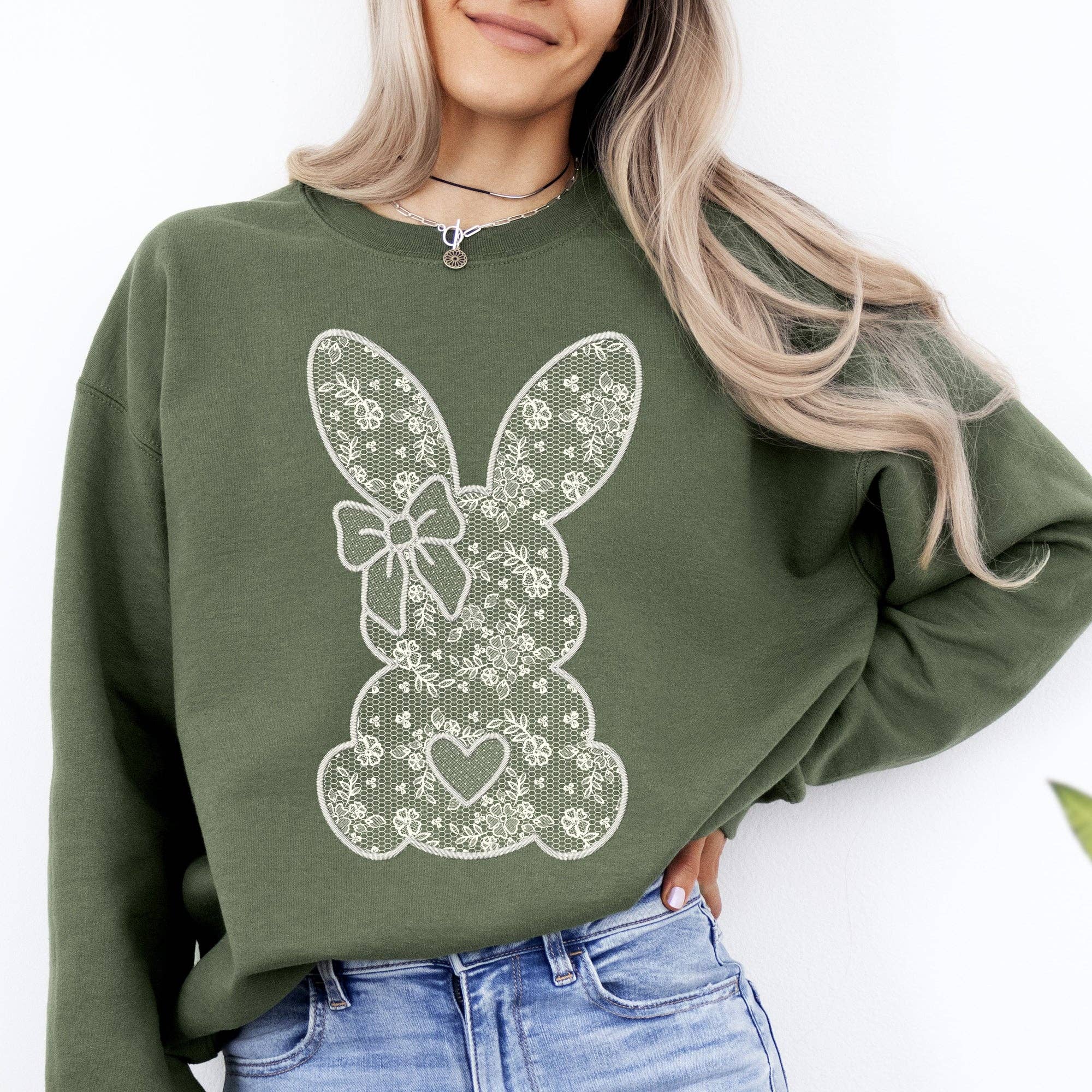 Faux Lace Bunny, Coquette, Easter, Jesus, Rabbit Sweatshirt T-Shirts, Hoodie | PodTeesHub.com