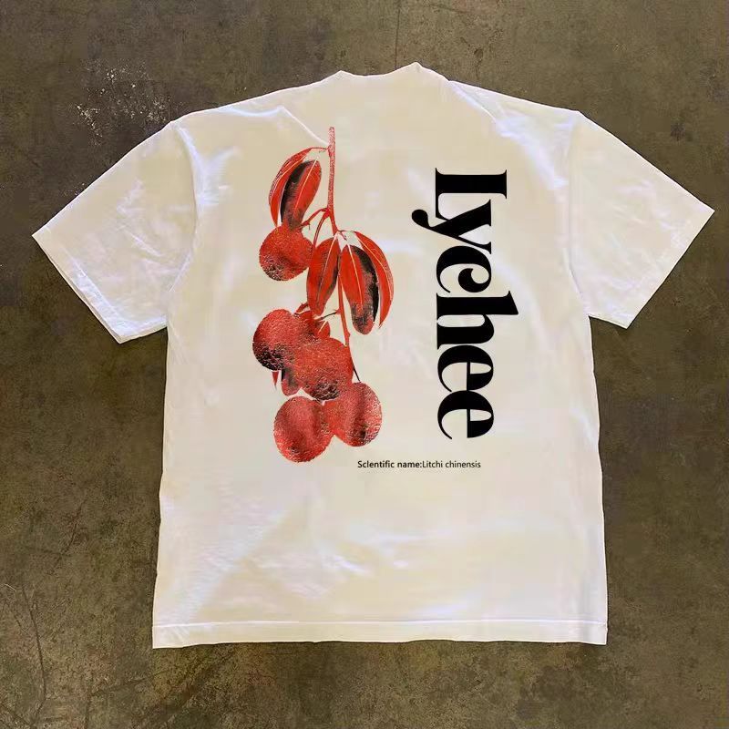 Vintage Lychee Print White Casual Retro T Shirt Hoodie, Sweatshirt | PodTeesHub.com