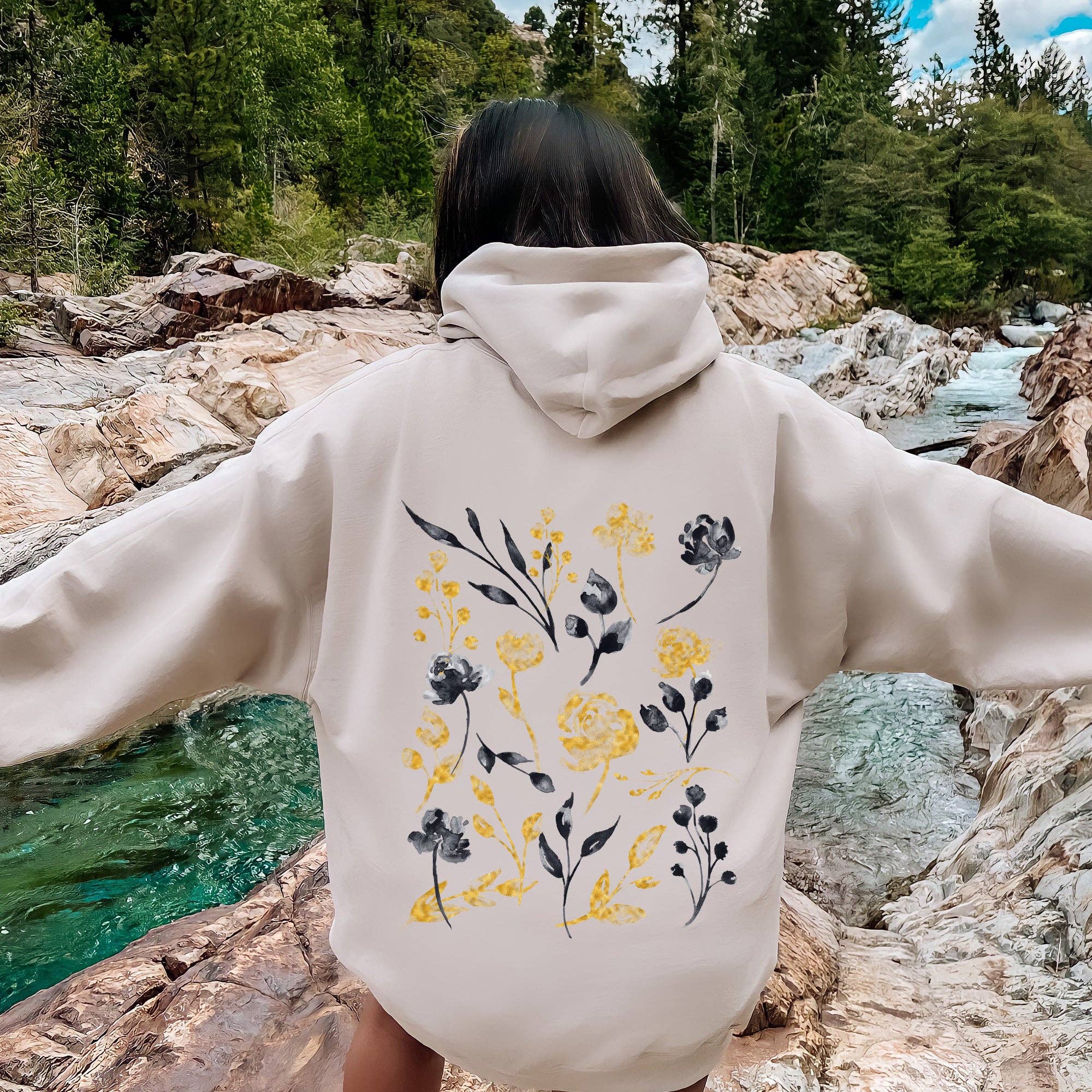 Botanical Pattern, Floral Outlines, Flower Hoodie T-Shirts, Sweatshirt | PodTeesHub.com