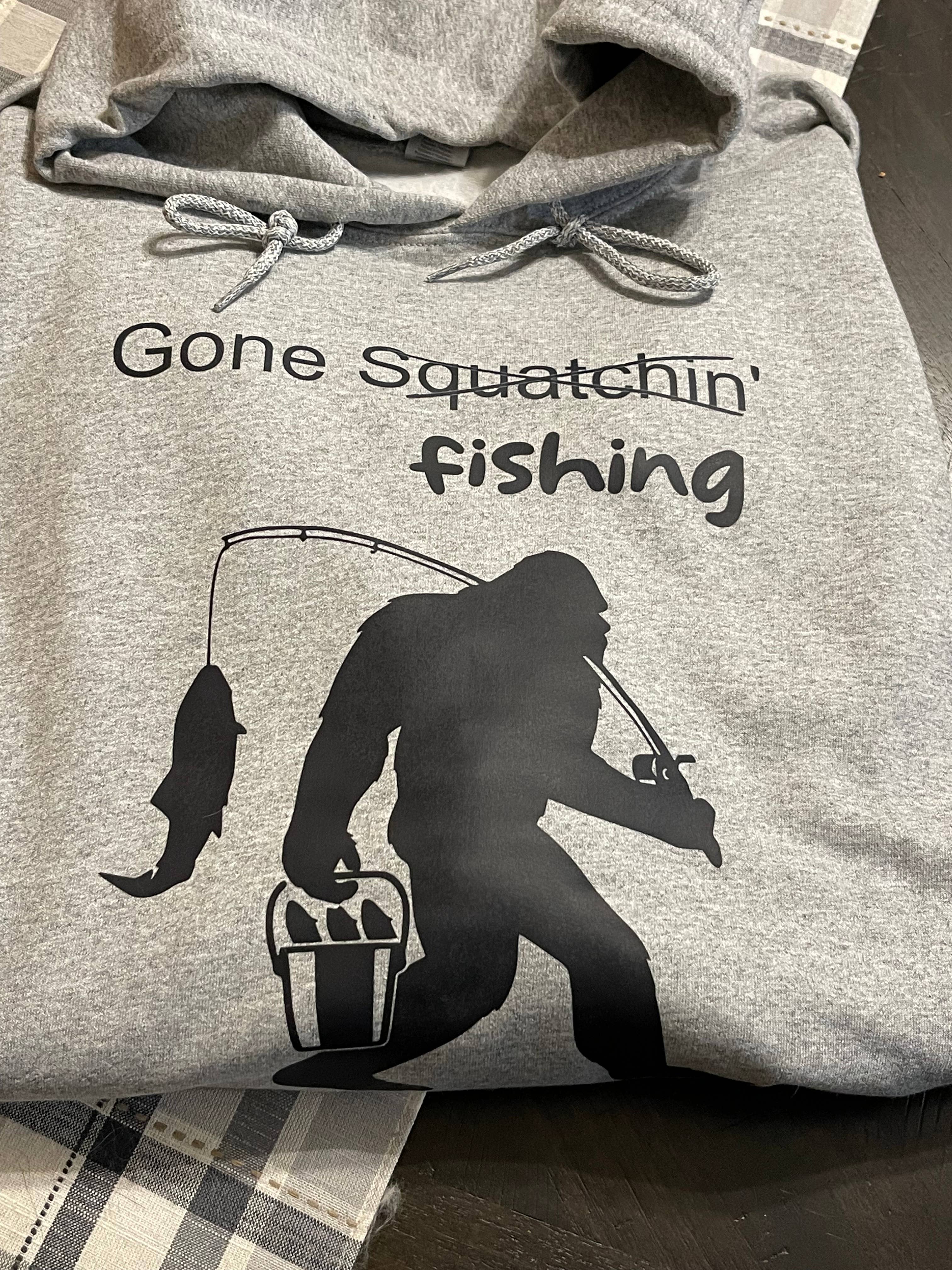 Gone Squatchin' Fishing Bigfoot Hoodie (Grey) T-Shirts, Sweatshirt | PodTeesHub.com