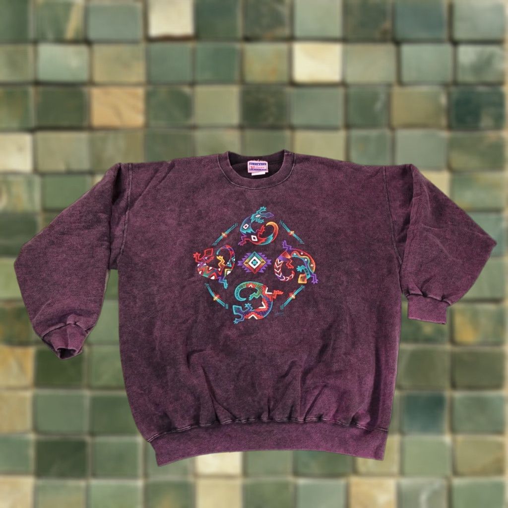 Vintage Hanes Sweatshirt Mens Xl Purple Southwest Lizard Graphic Crewneck 90s T-Shirts, Hoodie | PodTeesHub.com
