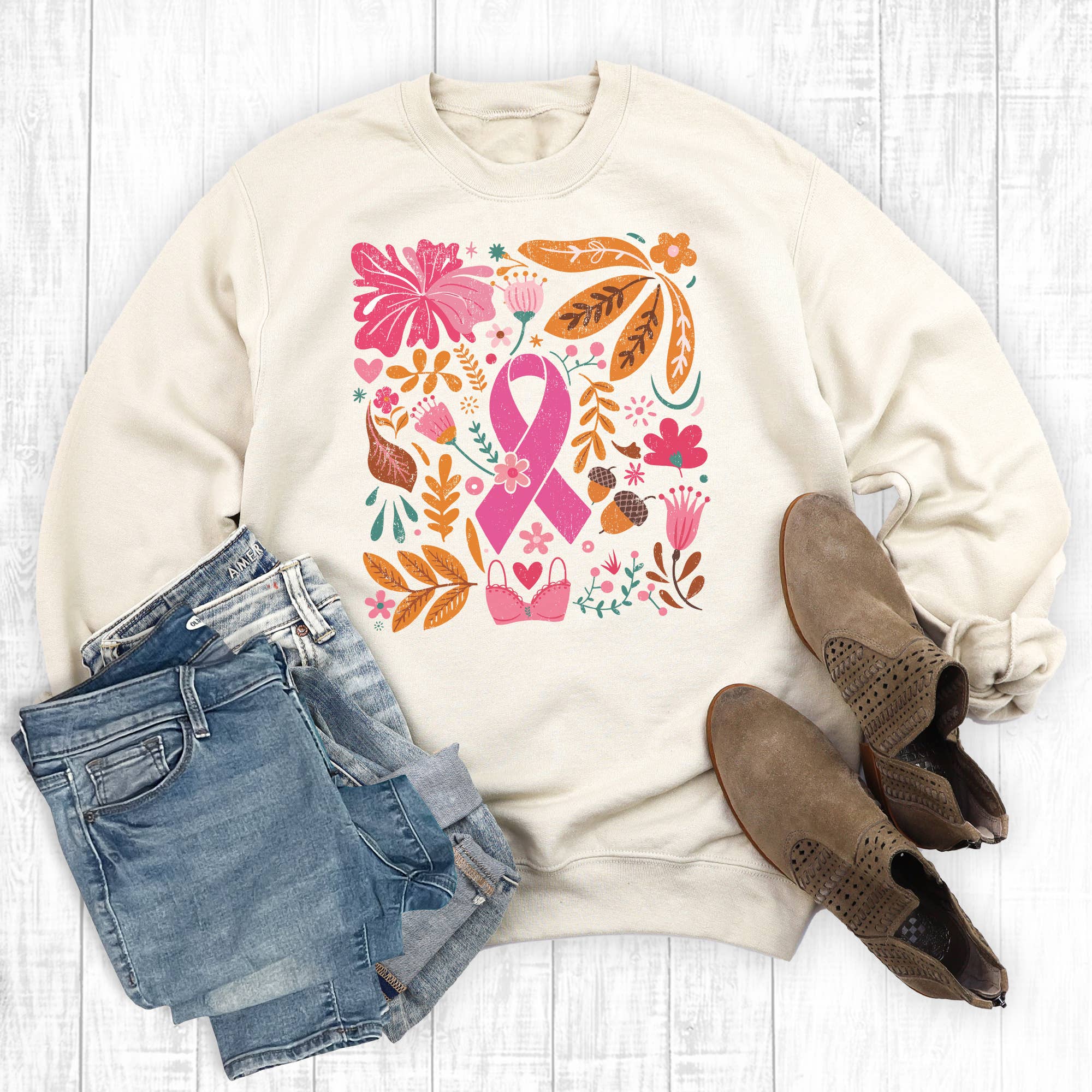 Boho Breast Cancer Awareness Graphic Sweatshirt T-Shirts, Hoodie | PodTeesHub.com