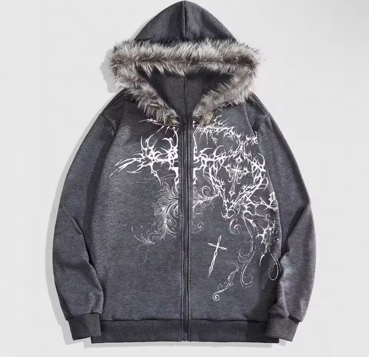 Other Fashion Punk Y2k Goth Grunge Gothic Cross Fur Hoodies T-Shirts, Sweatshirt | PodTeesHub.com