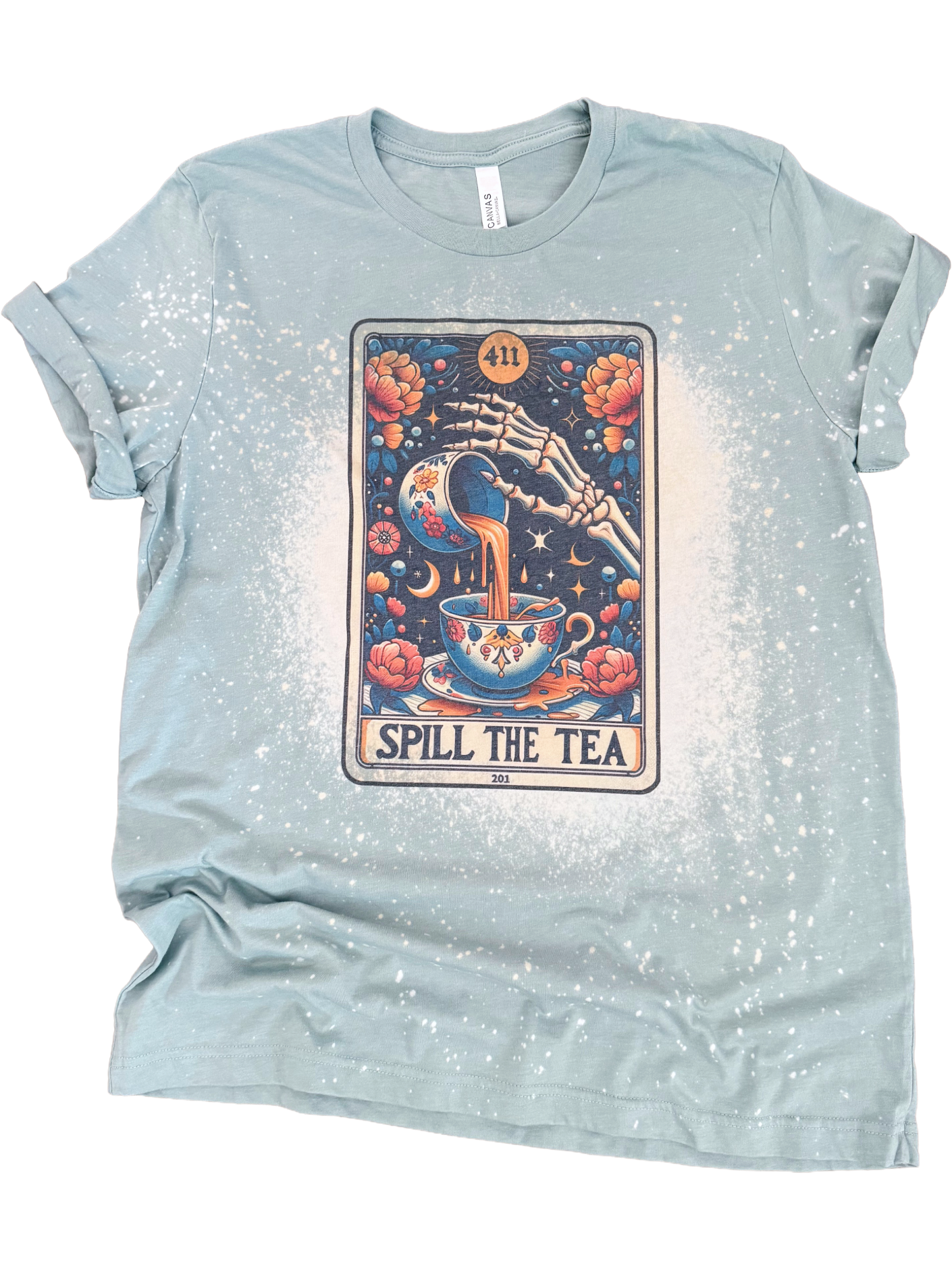 Spill the Tea - Skeleton Tarot Card Bleached Tee Hoodie, Sweatshirt | PodTeesHub.com