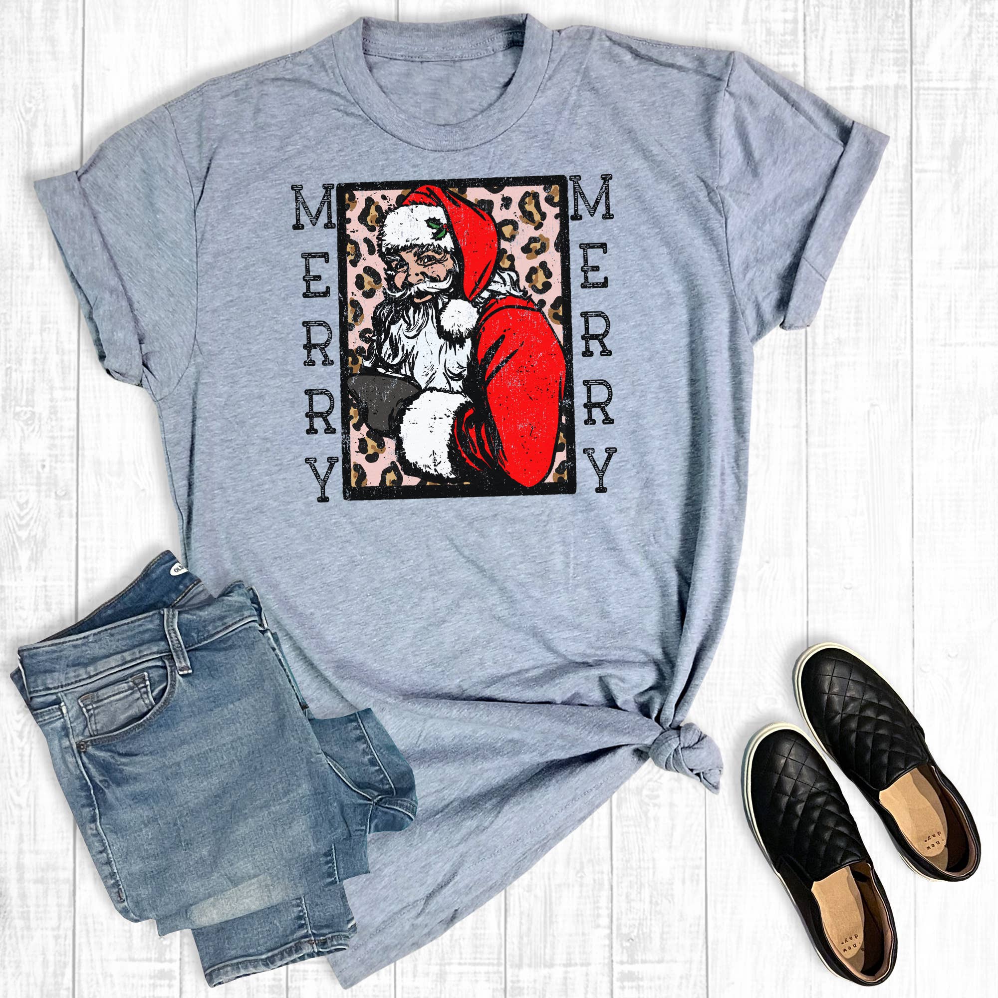 Merry Christmas Leopard Santa Claus Graphic Tee Hoodie, Sweatshirt | PodTeesHub.com
