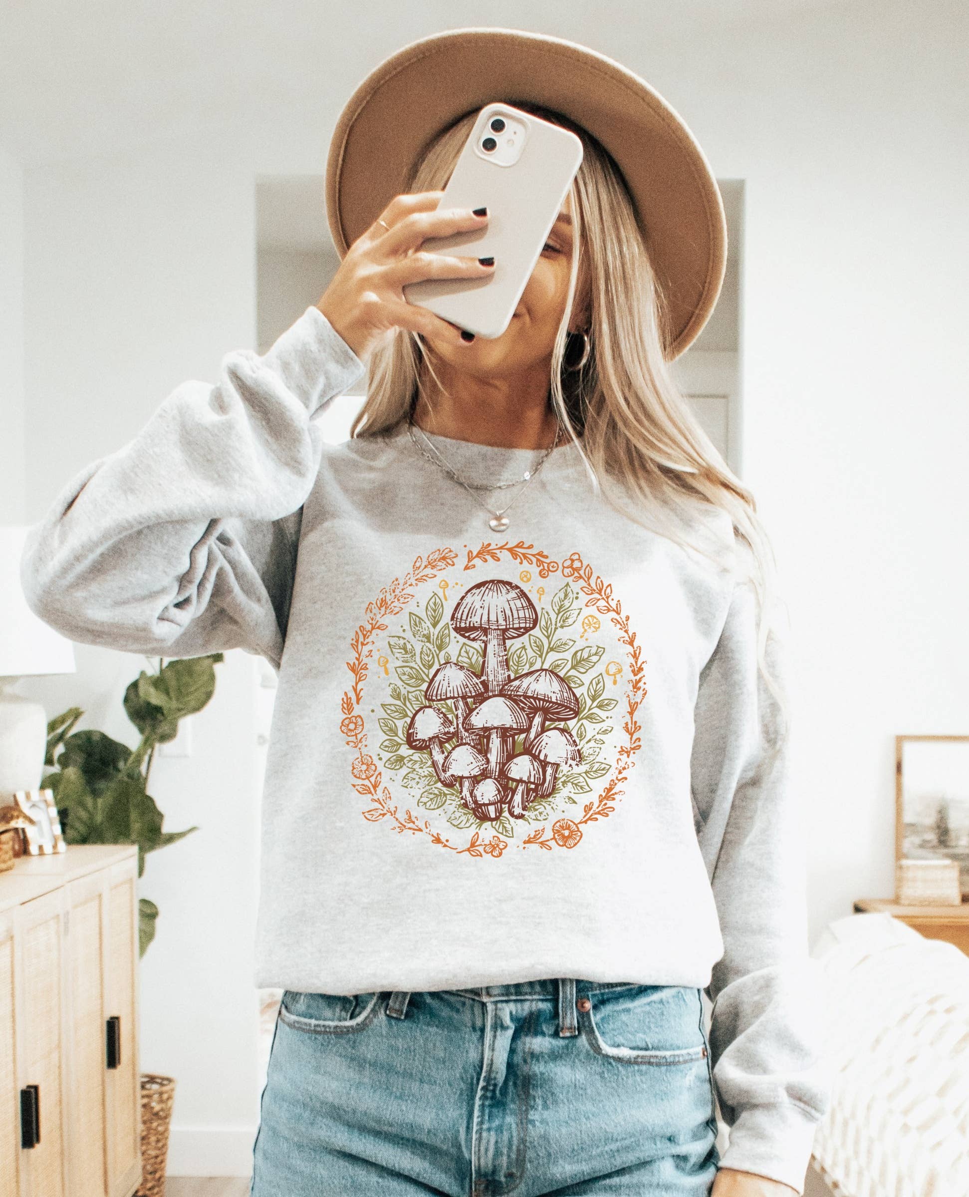 Vintage Autumn Mushrooms Crew Neck Sweatshirt T-Shirts, Hoodie | PodTeesHub.com
