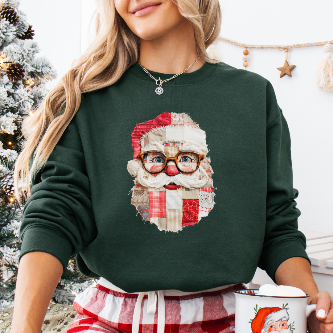 Retro Patchwork Santa Sweatshirt Christmas Patchwork Santa T-Shirts, Hoodie | PodTeesHub.com