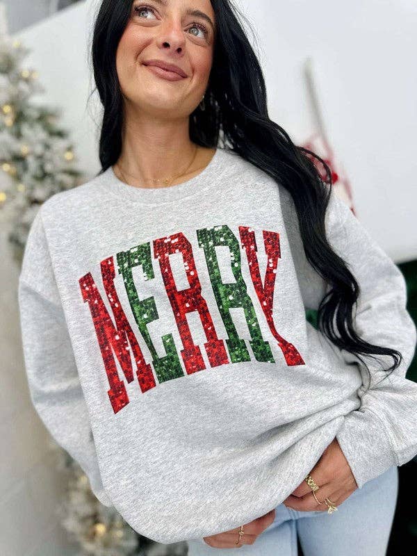 Merry Curved Varsity Sequin Dtf Sweatshirt T-Shirts, Hoodie | PodTeesHub.com