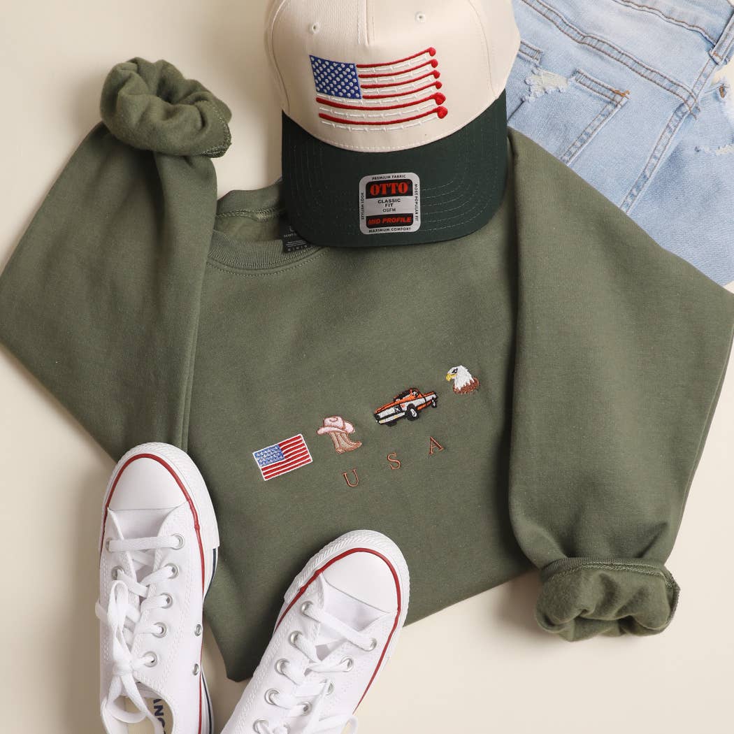 USA Icons Embroidered Heavyweight Sweatshirt T-Shirts, Hoodie | PodTeesHub.com