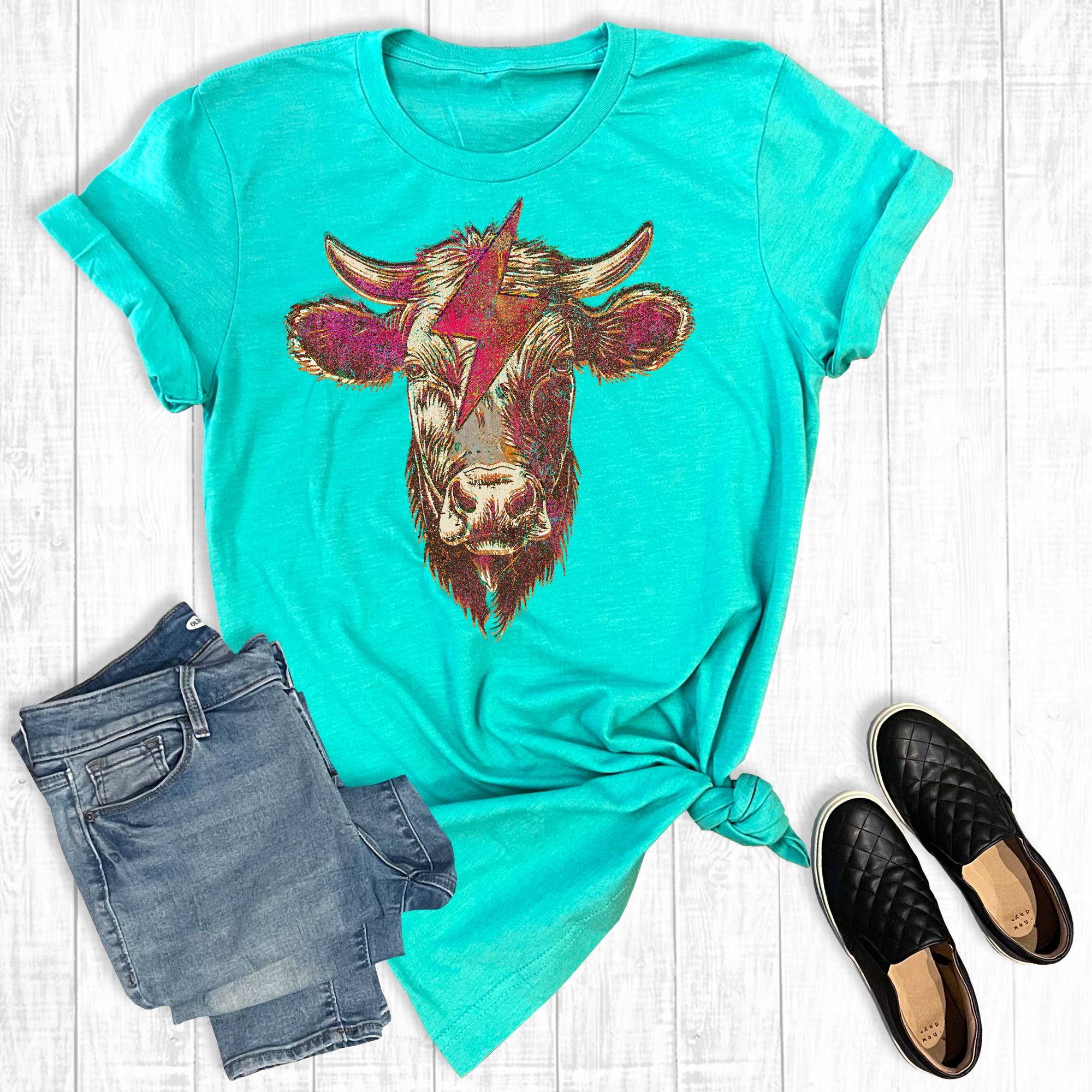 Western Lightning Bolt Cow Graphic Tee Hoodie, Sweatshirt | PodTeesHub.com