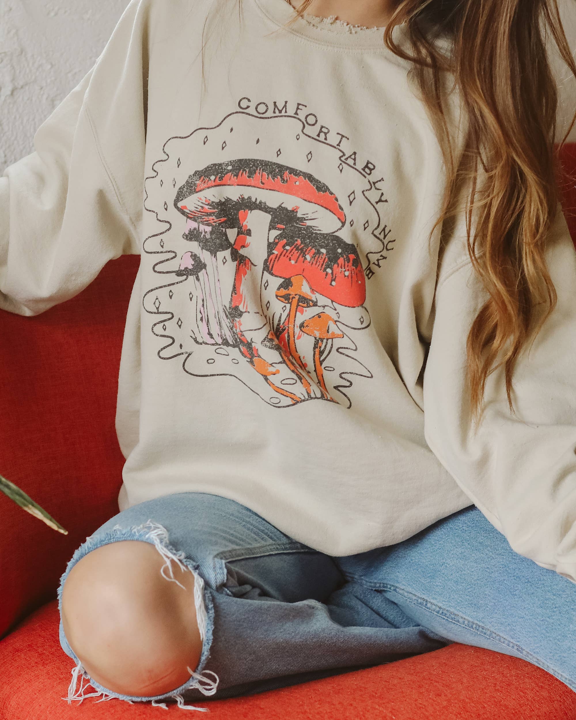Comfortably Numb Sand Thrifted Graphic Sweatshirt T-Shirts, Hoodie | PodTeesHub.com